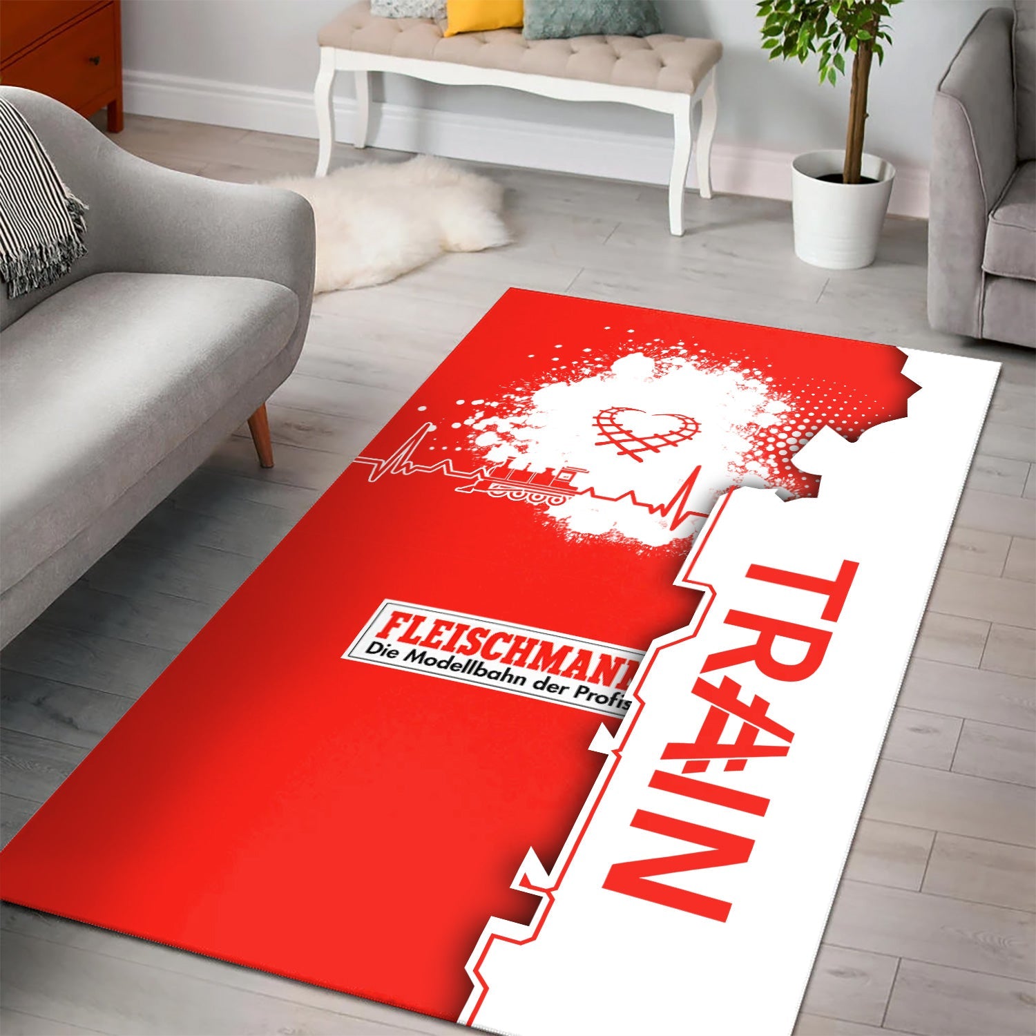 Railspirit Fleischmann And Western Railroad Area Rug Engine Heartbeat and Track Love Style Rug Gift Idea For Train Lovers