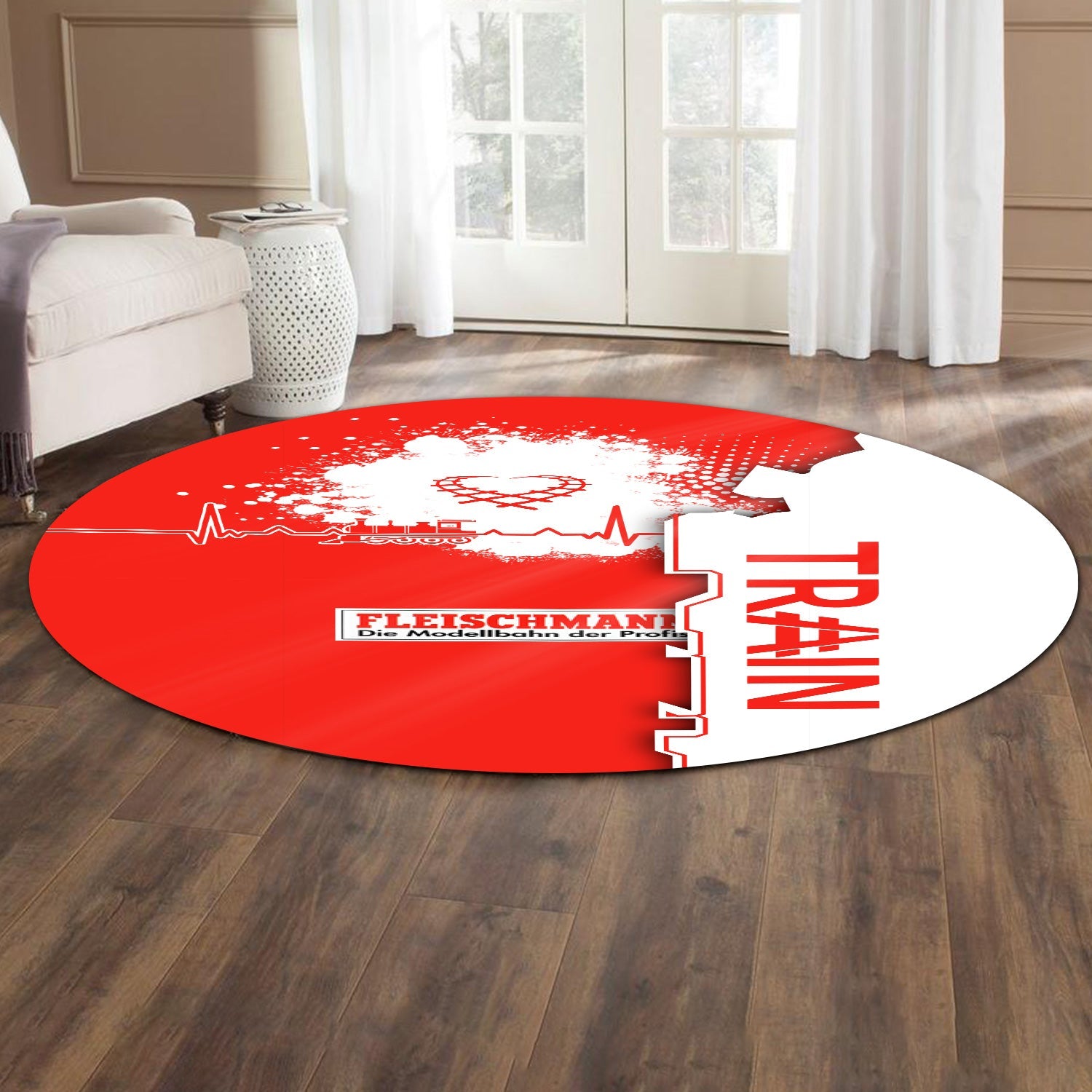 Railspirit Fleischmann And Western Railroad Round Mat Engine Heartbeat and Track Love Style Mat Gift Idea For Train Lovers