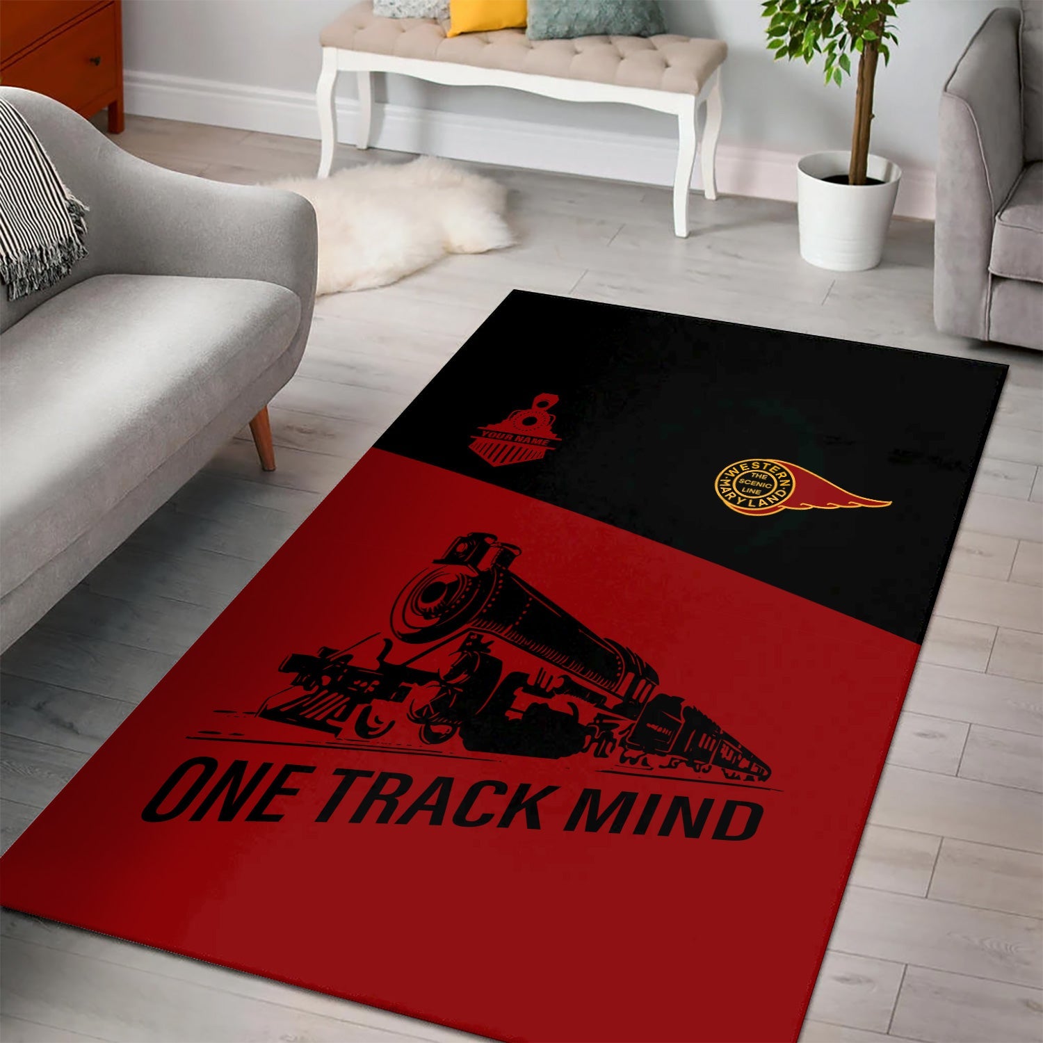Railspirit Personalized Western Maryland Railway Area Rug One Track Mind Train Rug Gift Idea For Train Lover