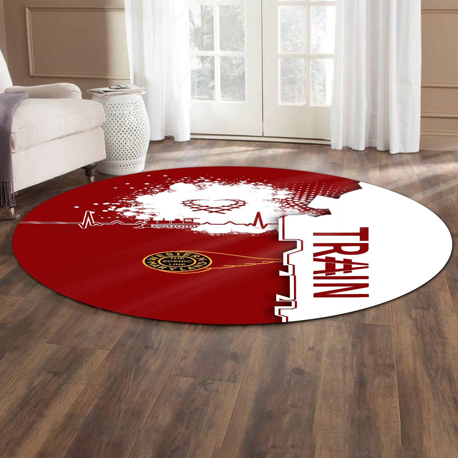 Railspirit Western Maryland Railway Round Mat Engine Heartbeat and Track Love Style Mat Gift Idea For Train Lovers