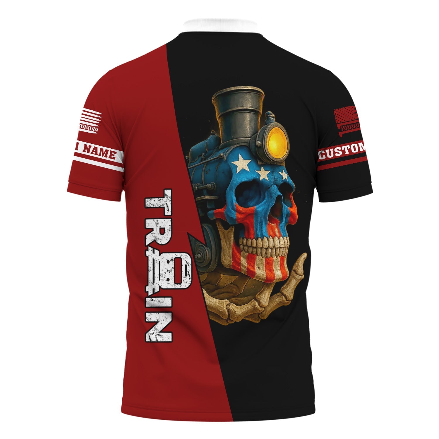 Railspirit Personalized Western Maryland Railway Polo Shirt Train Skull American Flag Shirt All Over Print
