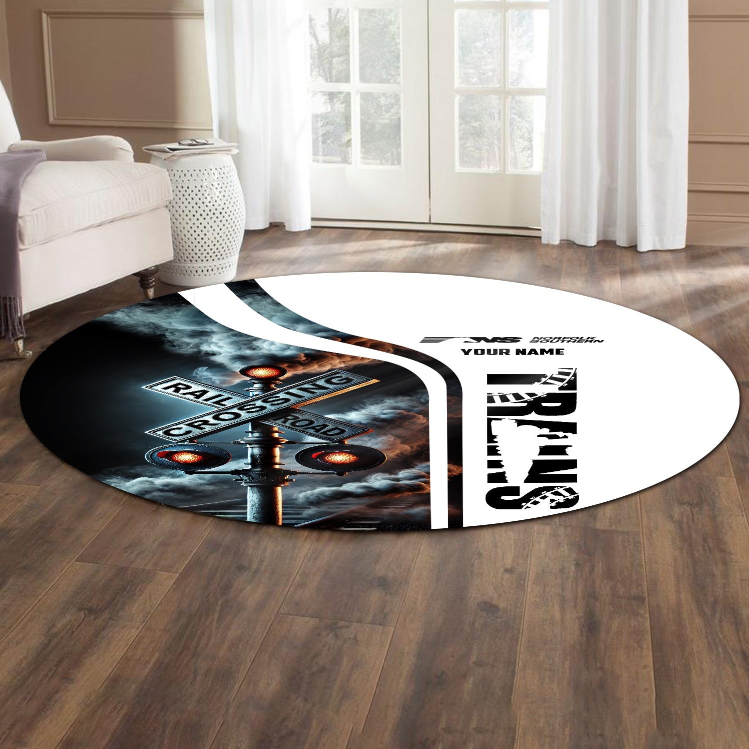 Railspirit Personalized Norfolk Southern Railway Round Mat Railroad Crossing Sign Mat All Over Print