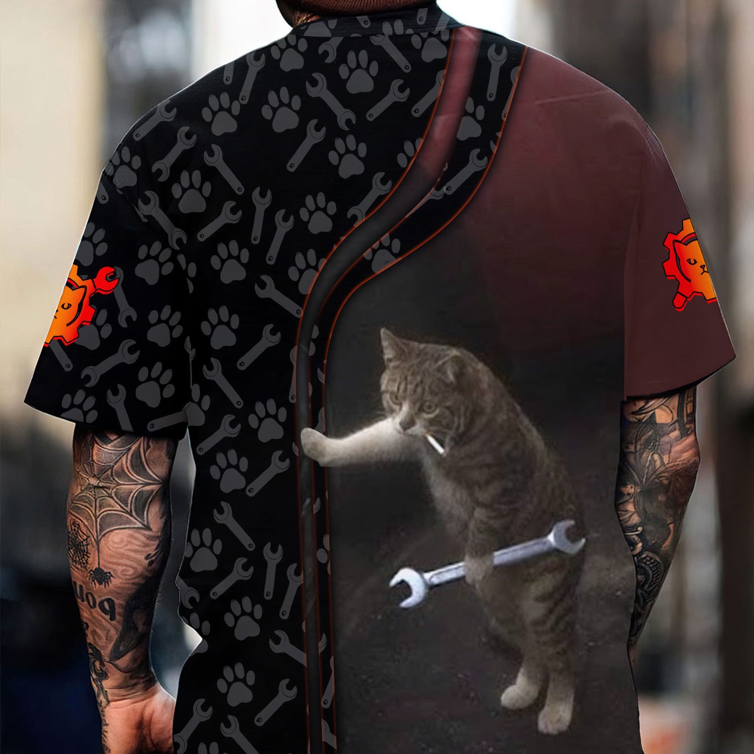 Custom Name Funny Cat Mechanic Shirt With Cat Paw And Wrench Hoodie Jacket For Mechanic