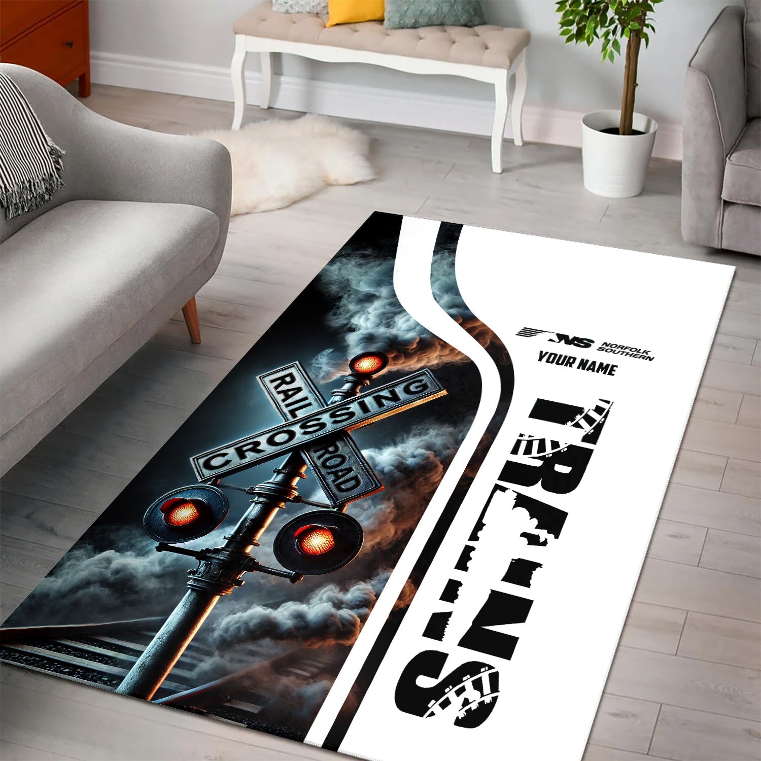 Railspirit Personalized Norfolk Southern Railway Area Rug Railroad Crossing Sign Rug All Over Print