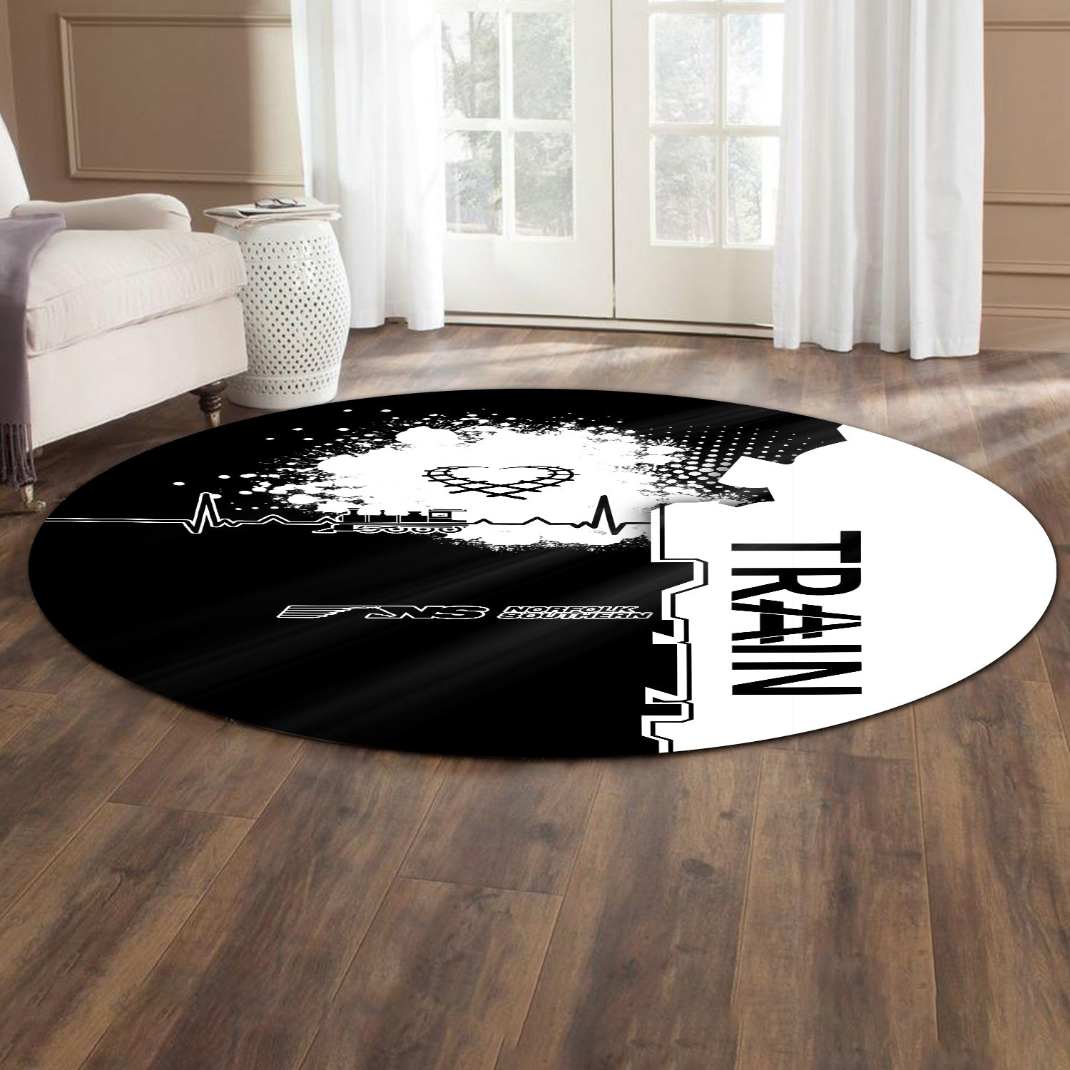 Railspirit Norfolk Southern Railway Round Mat Engine Heartbeat and Track Love Style Mat Gift Idea For Train Lovers