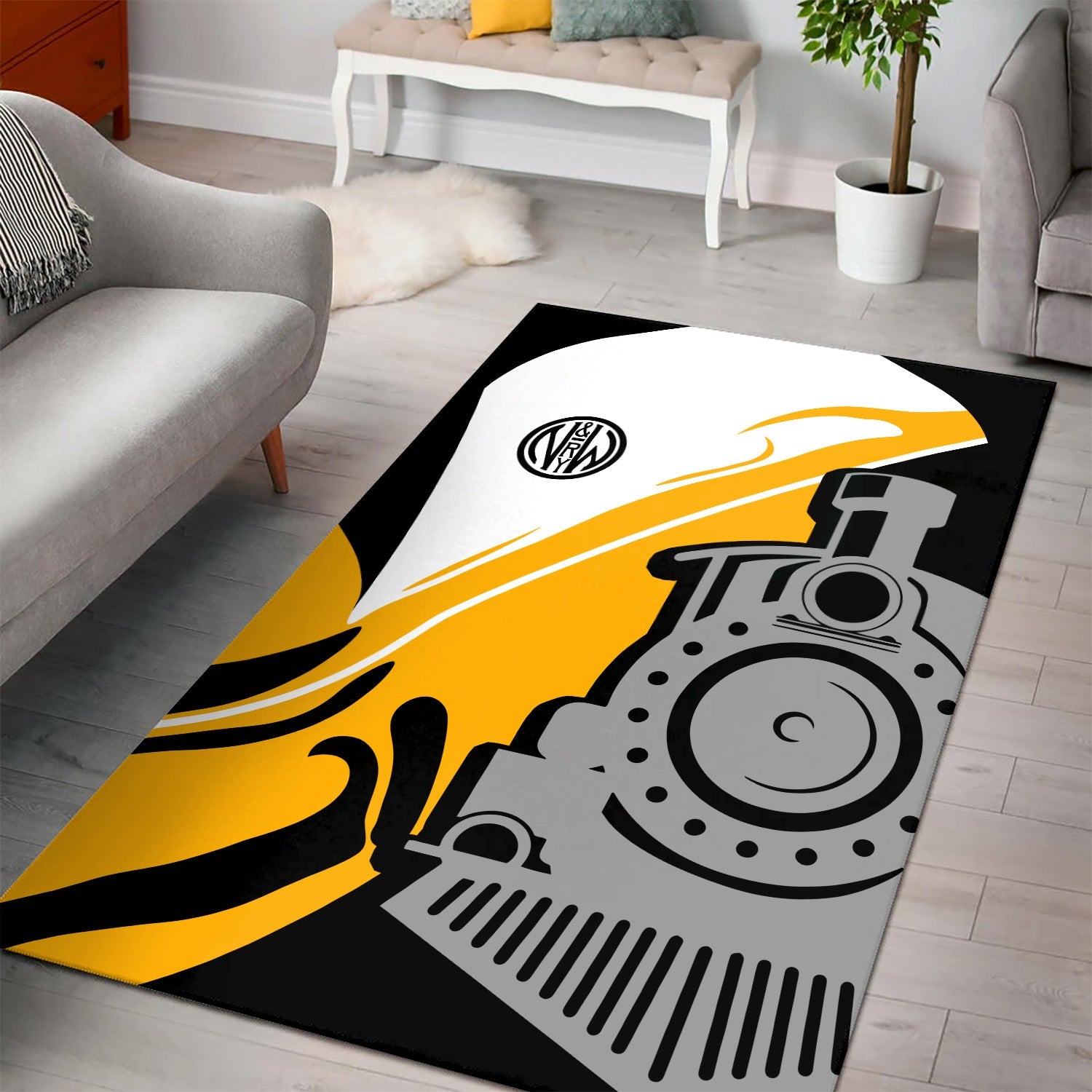 Railspirit Norfolk and Western Railway Area Rug Flame-Inspired Style N&W Rug Gift Idea For Train Lovers