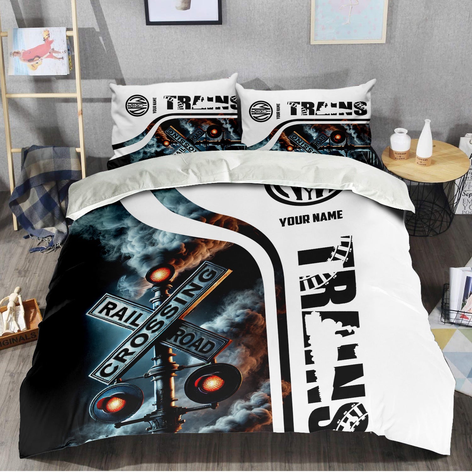 Railspirit Personalized Norfolk and Western Railway Bedding Set Railroad Crossing Sign N&W Bedding Set All Over Print