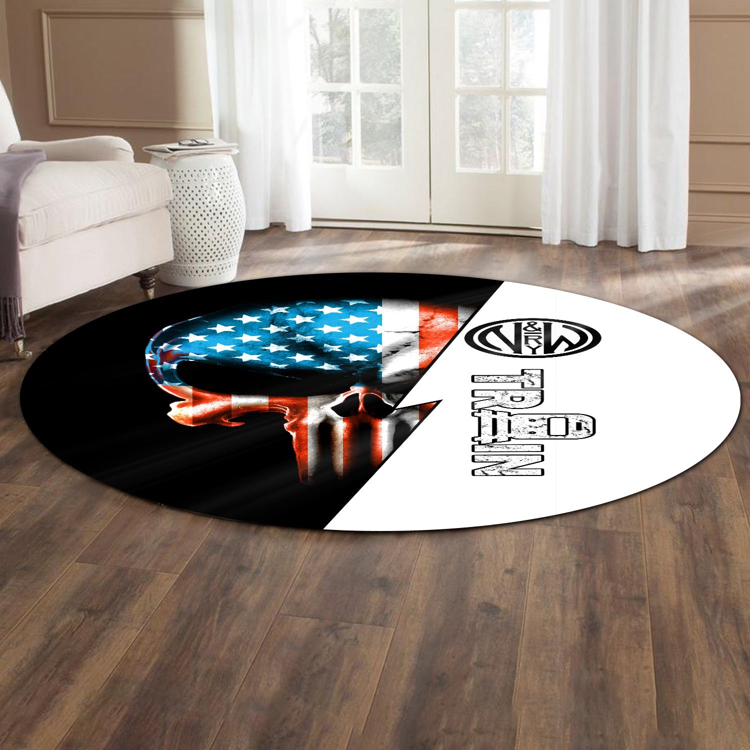 Railspirit Norfolk and Western Railway Round Mat Train Skull American Flag Style N&W Mat All Over Print