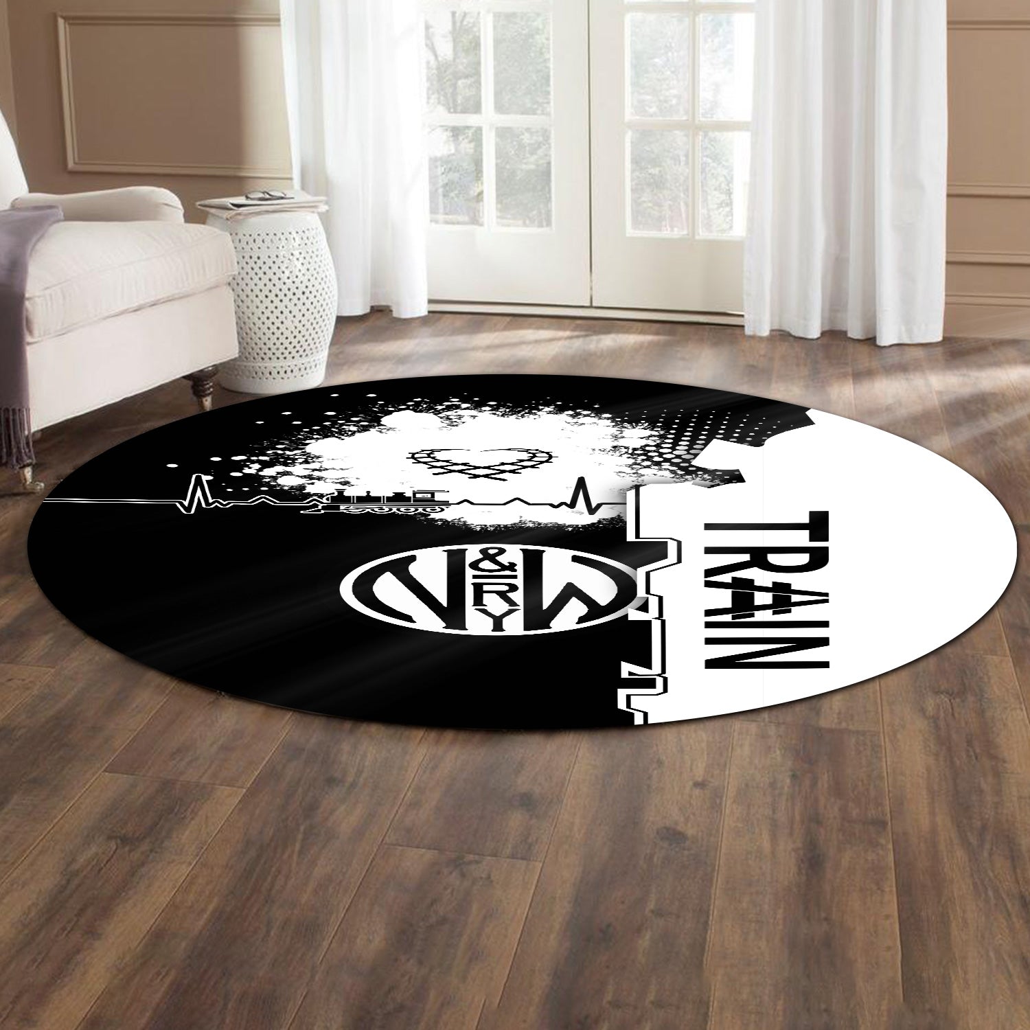 Railspirit Norfolk and Western Railway Round Mat Engine Heartbeat and Track Love Style N&W Mat Gift Idea For Train Lovers