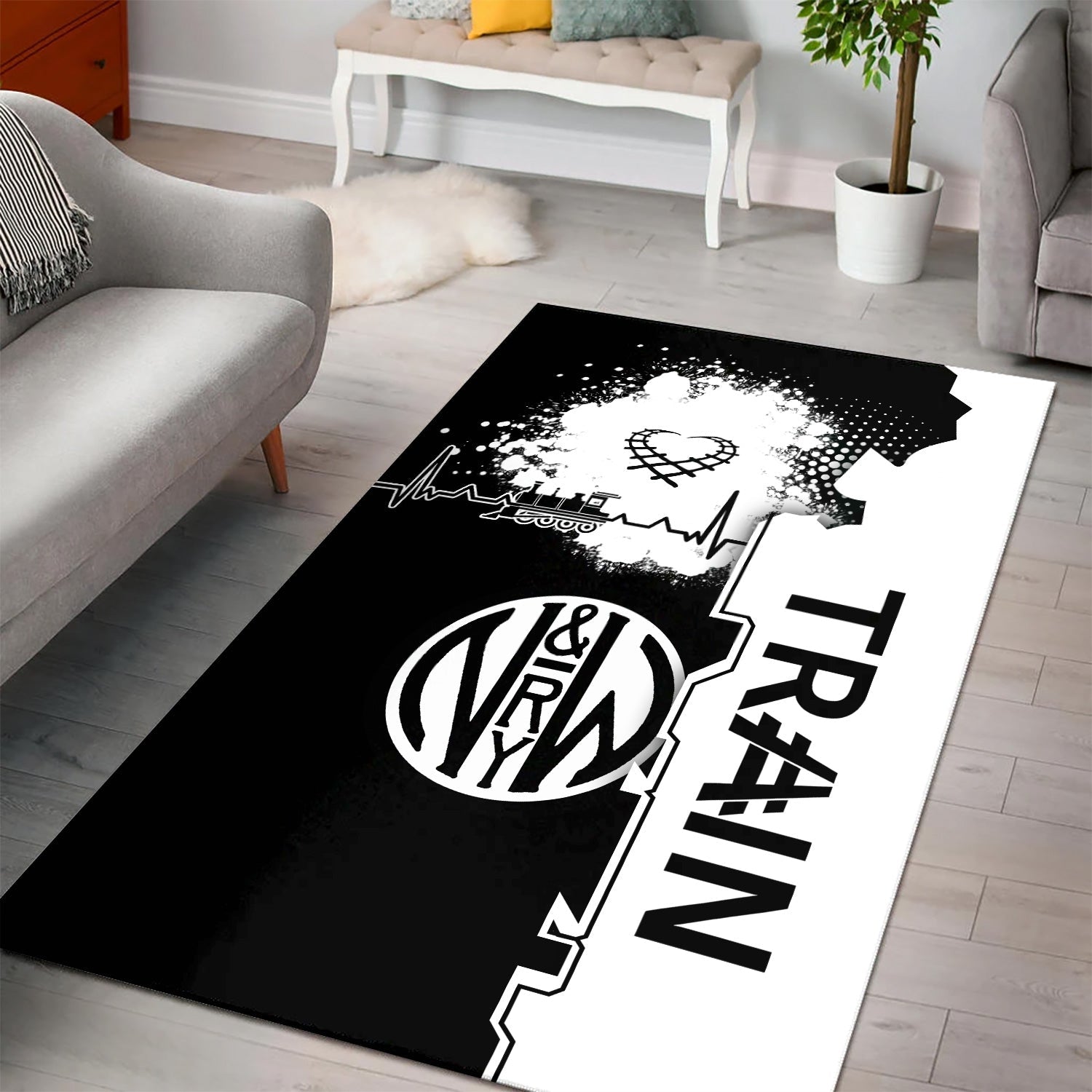 Railspirit Norfolk and Western Railway Area Rug Engine Heartbeat and Track Love Style N&W Rug Gift Idea For Train Lovers