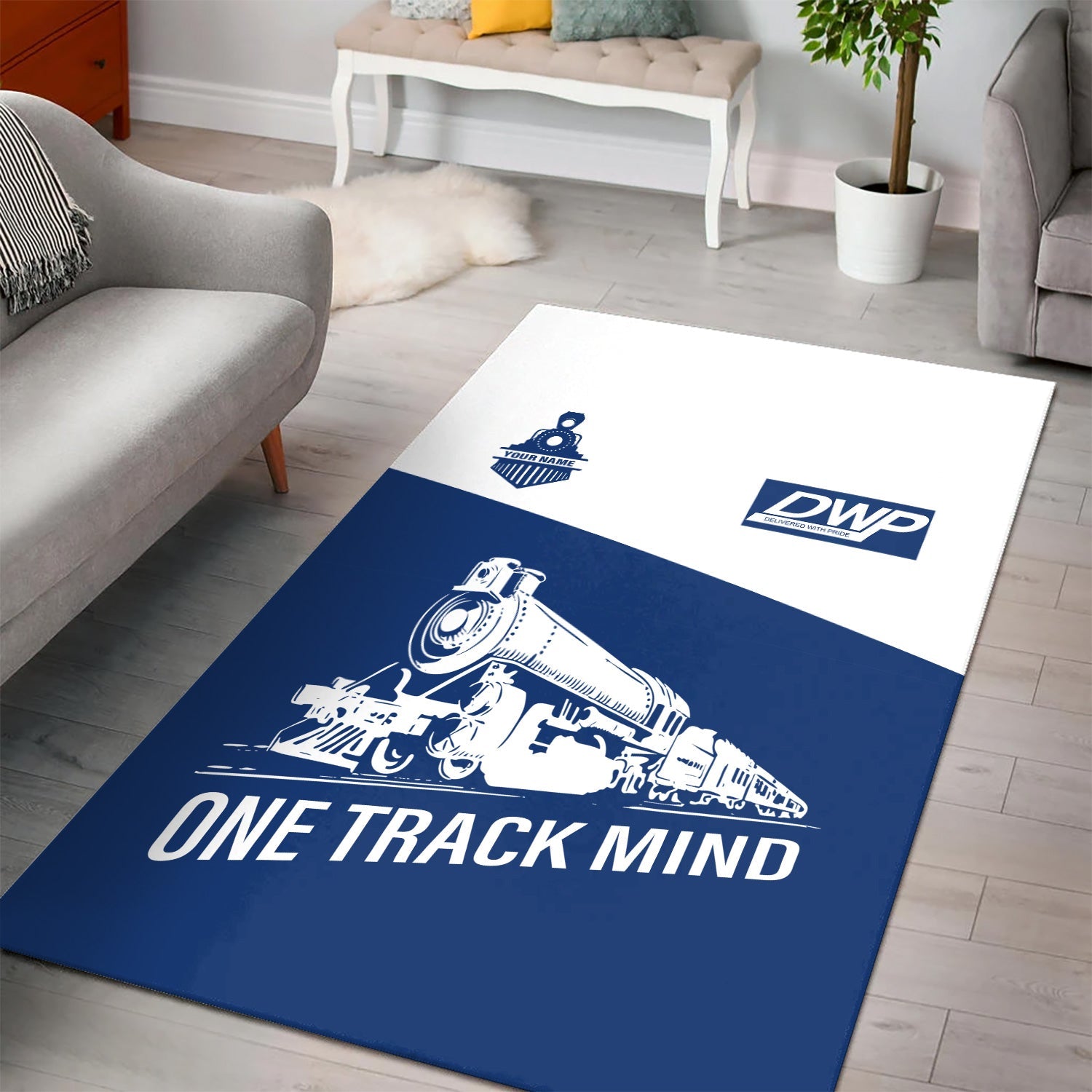 Railspirit Personalized Duluth, Winnipeg and Pacific Railway Area Rug One Track Mind Train Rug Gift Idea For Train Lover