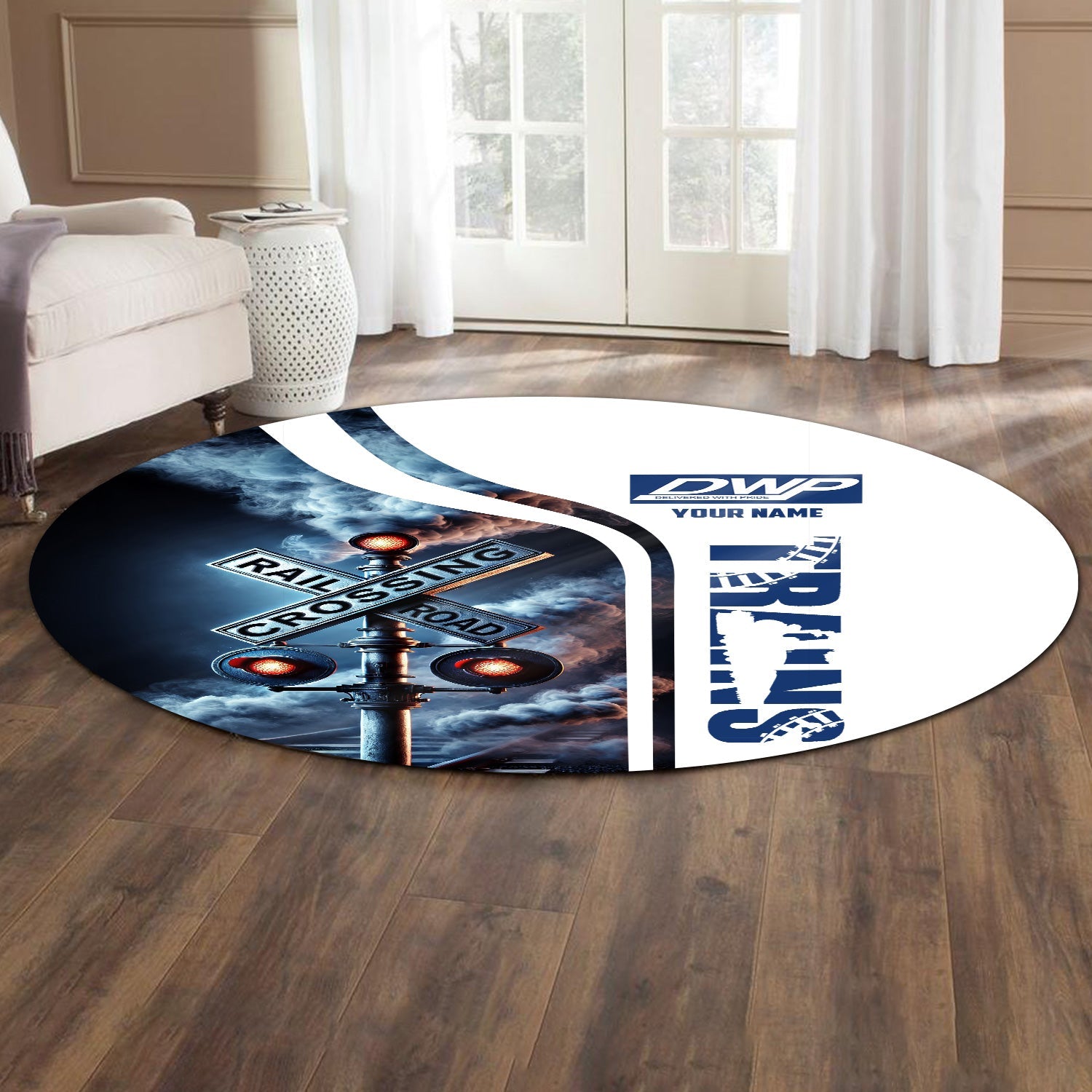 Railspirit Personalized Duluth, Winnipeg and Pacific Railway Round Mat Railroad Crossing Sign Mat All Over Print