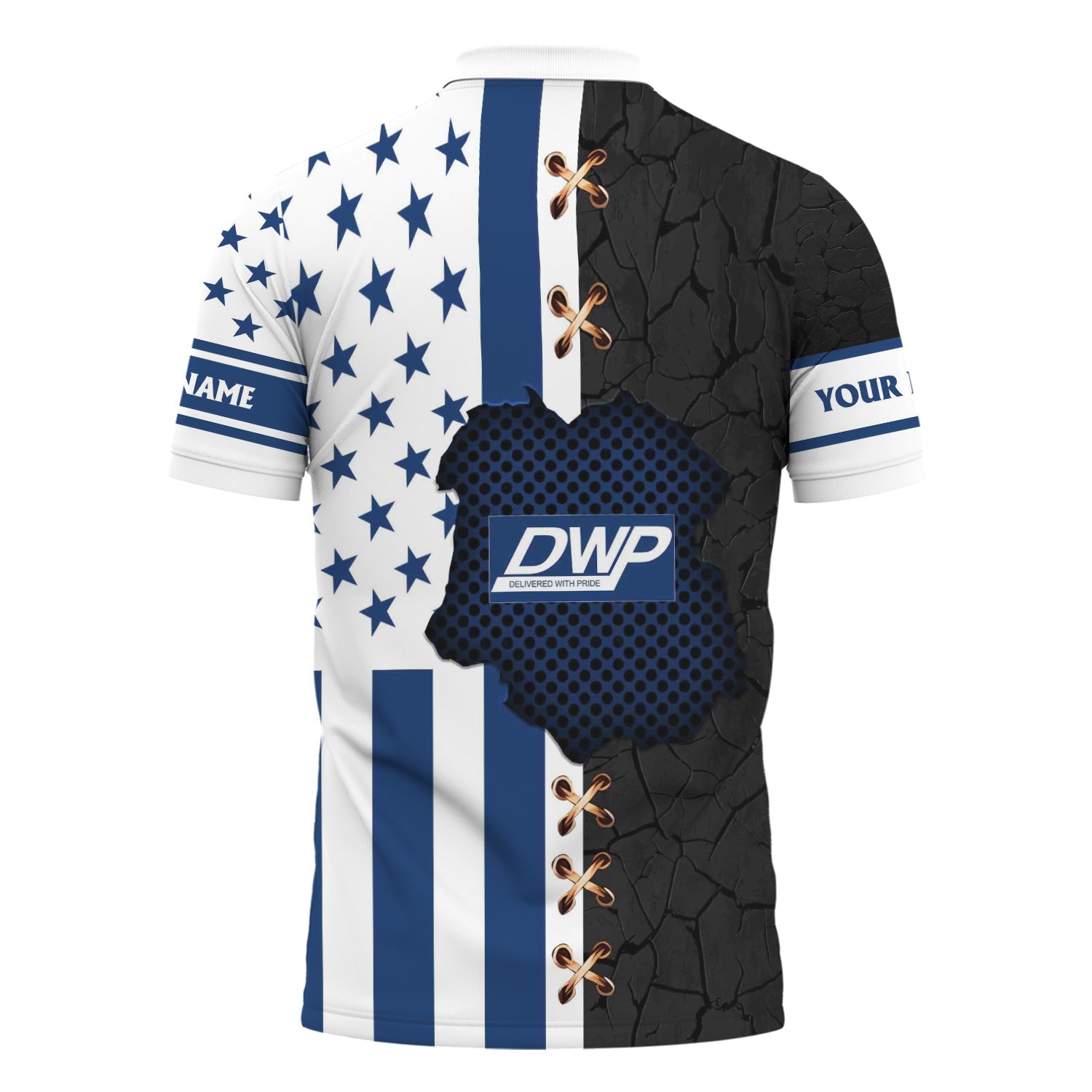 Railspirit Personalized Duluth, Winnipeg and Pacific Railway Polo Shirt American Flag with Crack Effect Train Shirt