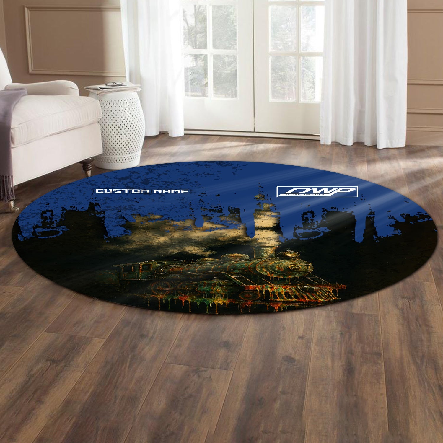 Railspirit Personalized Duluth, Winnipeg and Pacific Railway Round Mat Vintage Train Art Style Mat For Locomotive Fans