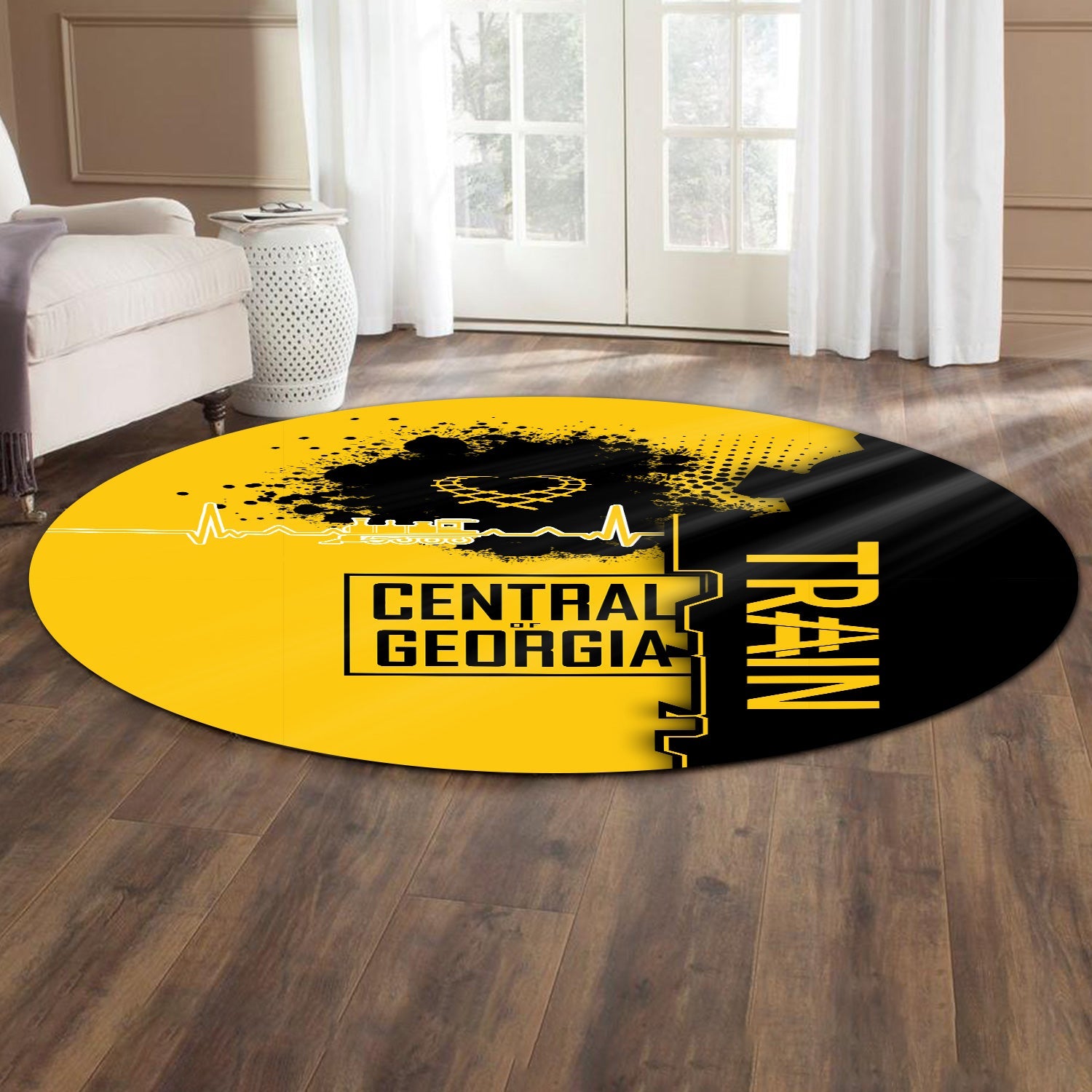 Railspirit Central of Georgia Railway Round Mat Engine Heartbeat and Track Love Style Mat Gift Idea For Train Lovers