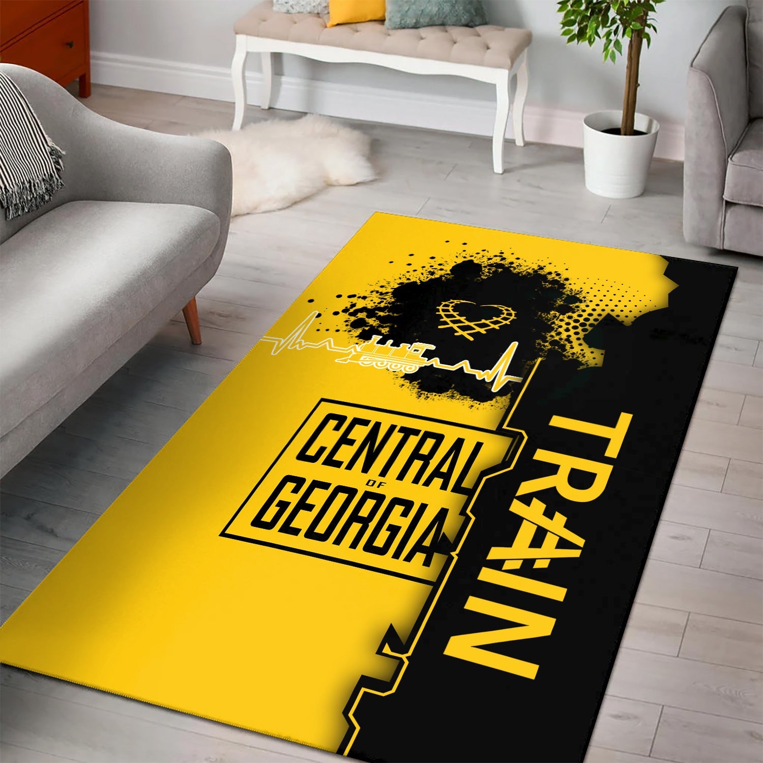 Railspirit Central of Georgia Railway Area Rug Engine Heartbeat and Track Love Style Rug Gift Idea For Train Lovers