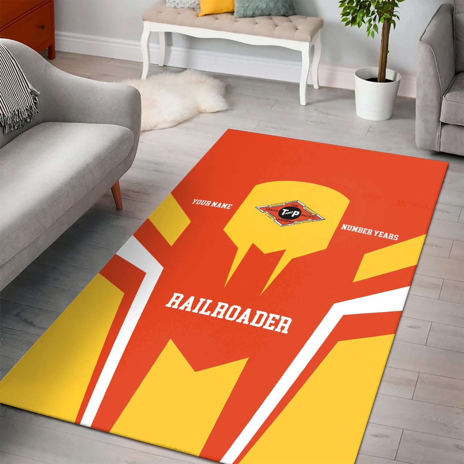 Railspirit Personalized Texas and Pacific Railway Area Rug Custom Year Railroader Rug Gift Idea For Train Lover