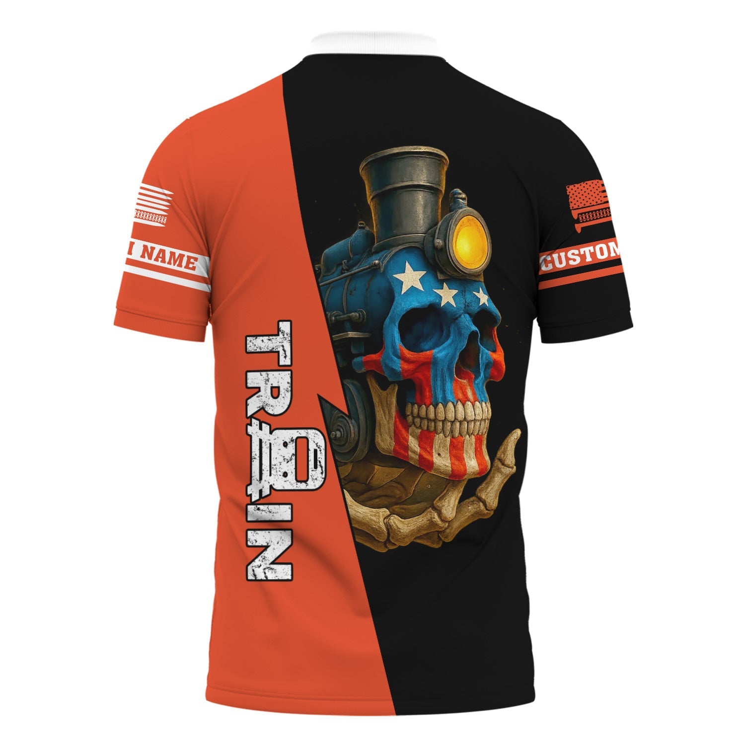 Railspirit Personalized Texas and Pacific Railway Polo Shirt Train Skull American Flag Shirt All Over Print