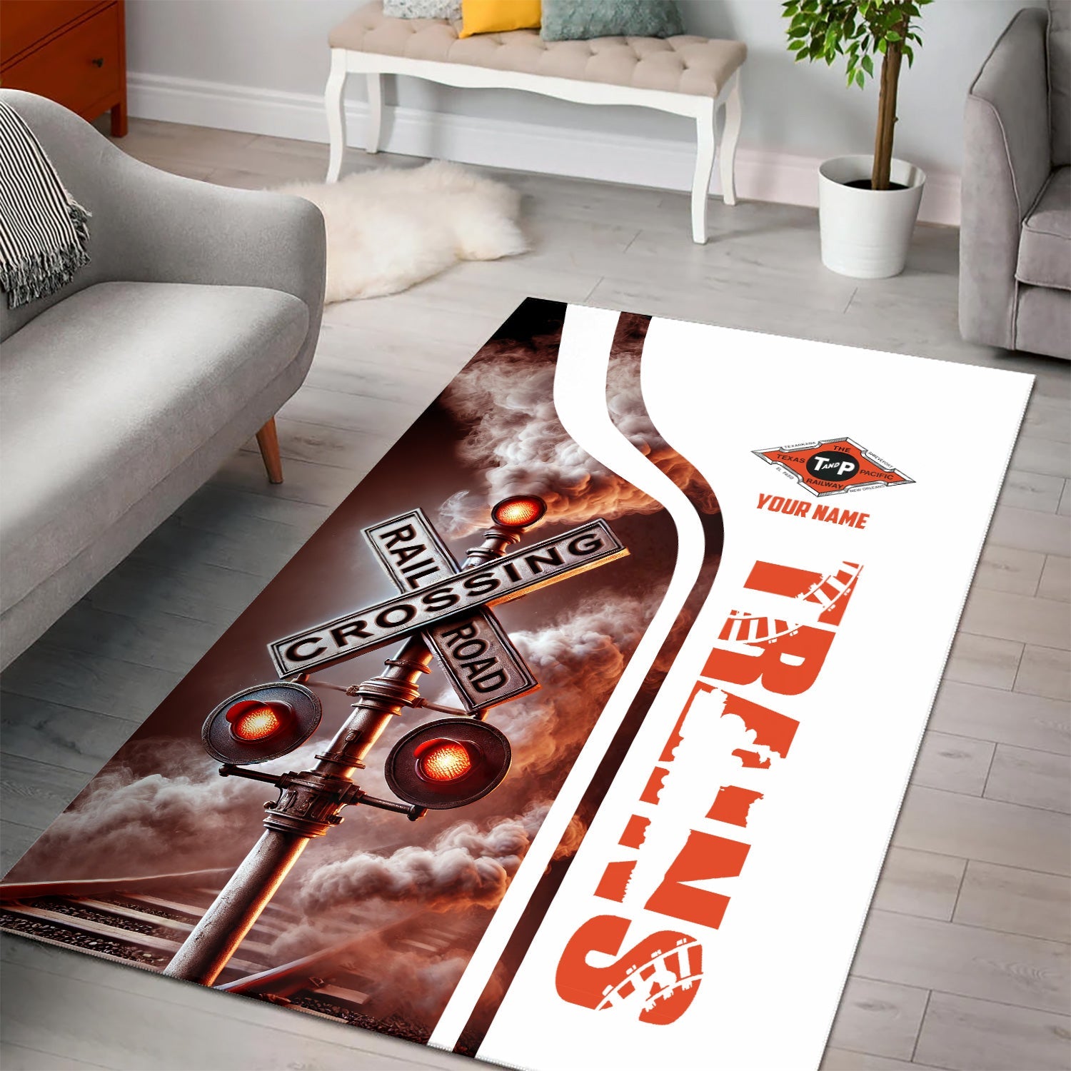 Railspirit Personalized Texas and Pacific Railway Area Rug Railroad Crossing Sign Rug All Over Print