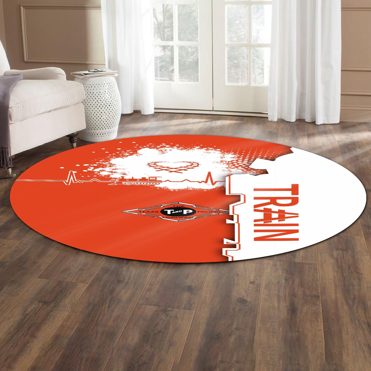 Railspirit Texas and Pacific Railway Round Mat Engine Heartbeat and Track Love Style Mat Gift Idea For Train Lovers