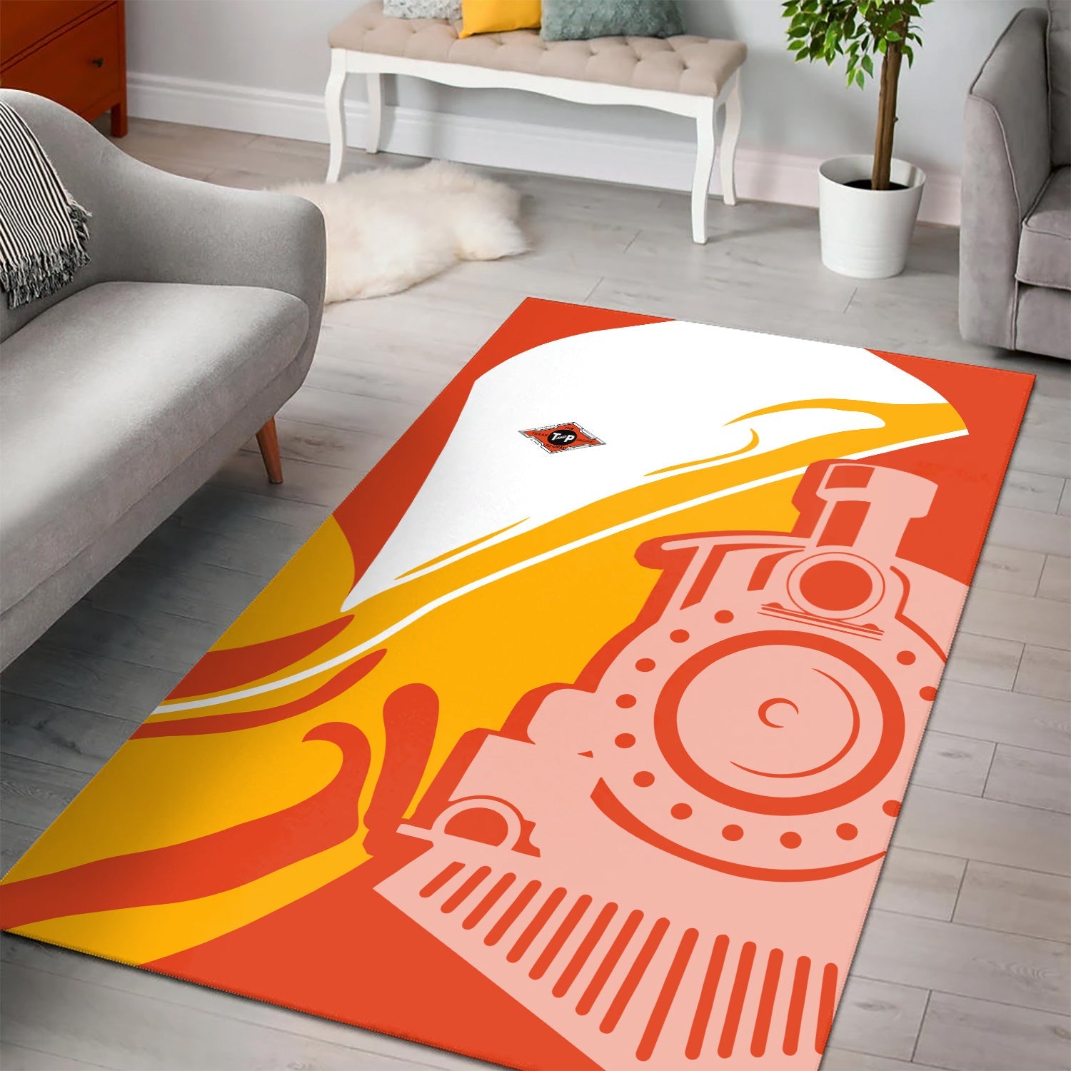 Railspirit Texas and Pacific Railway Area Rug Flame-Inspired Style Rug Gift Idea For Train Lovers
