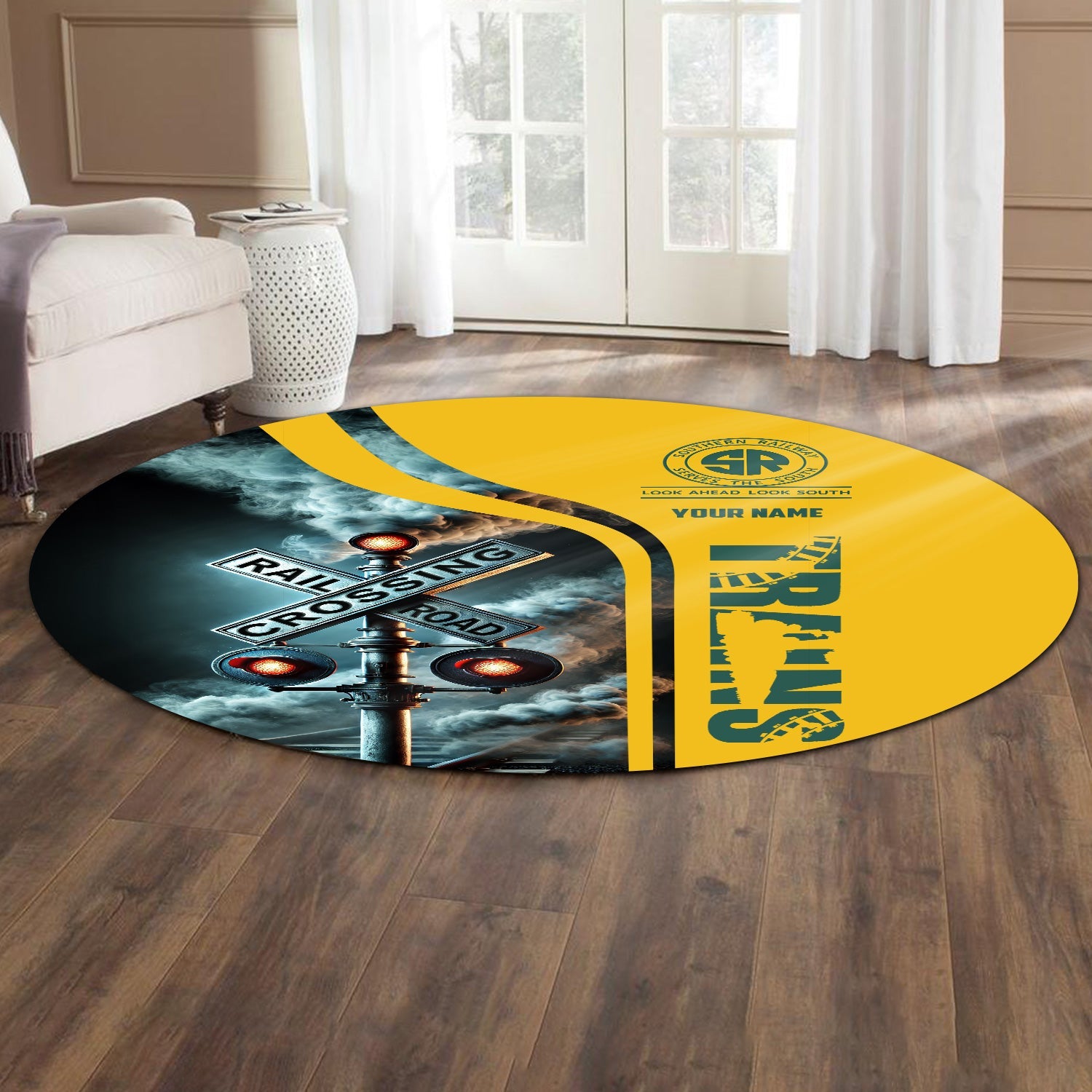 Railspirit Personalized Southern Railway U.S Round Mat Railroad Crossing Sign SOU Mat All Over Print