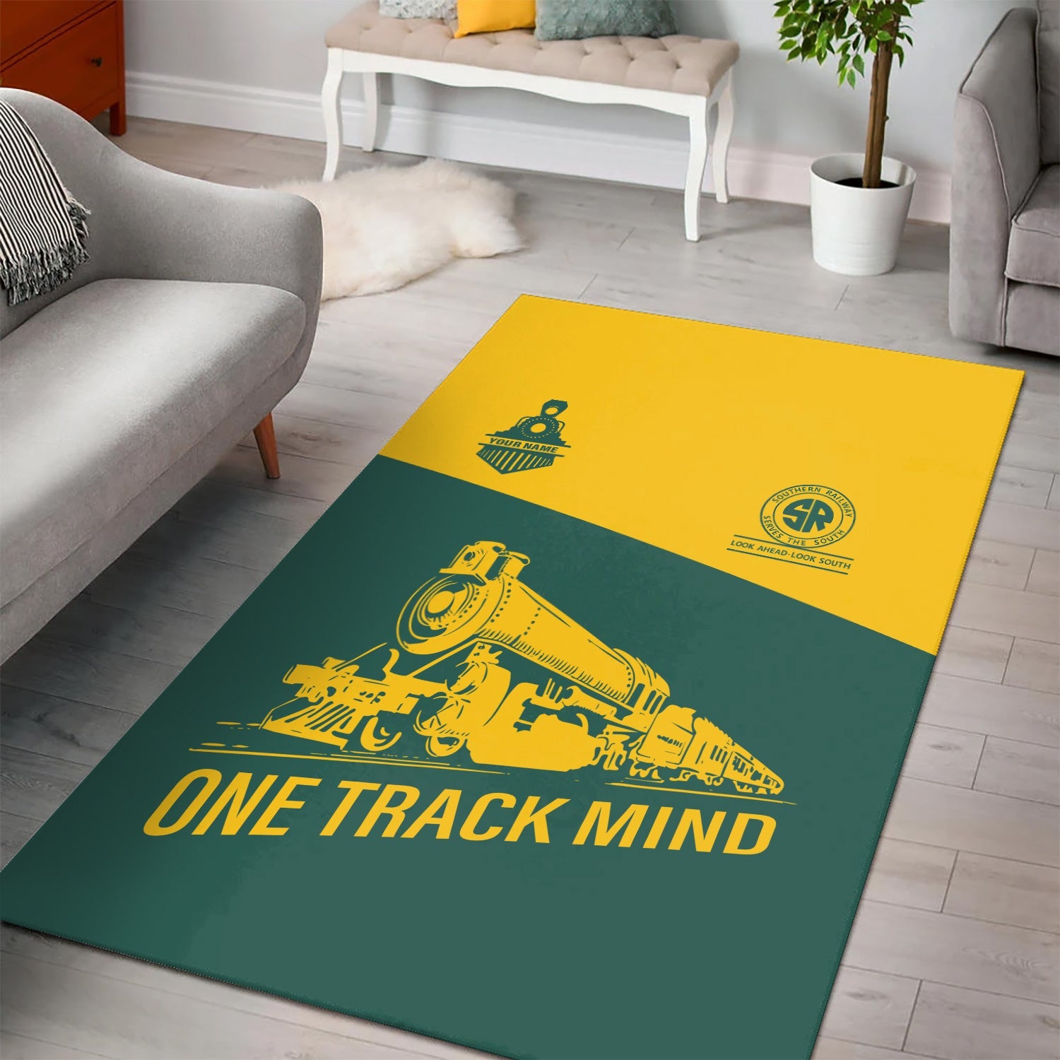 Railspirit Personalized Southern Railway U.S Area Rug One Track Mind SOU Train Rug Gift Idea For Train Lover