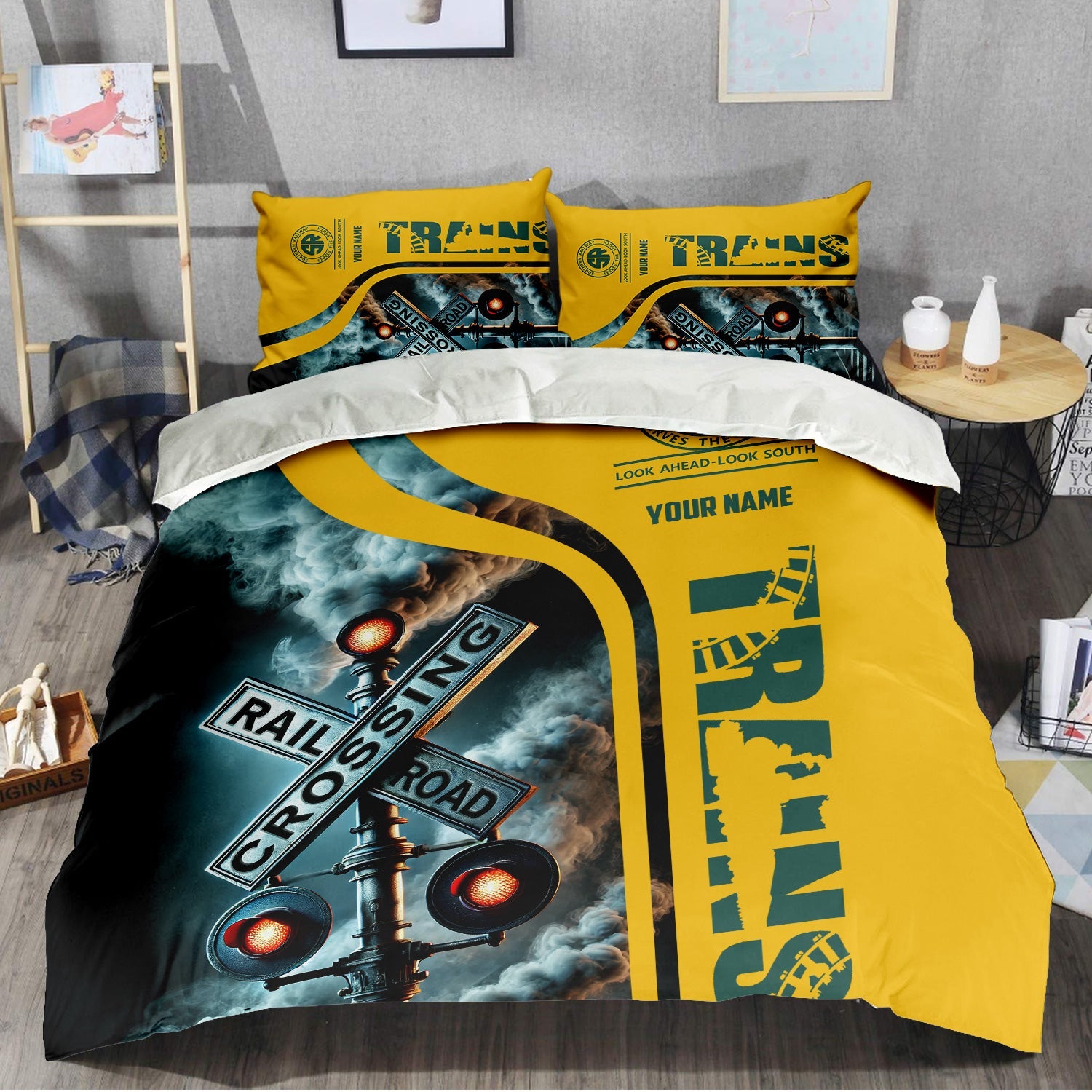 Railspirit Personalized Southern Railway U.S Bedding Set Railroad Crossing Sign SOU Bedding Set All Over Print