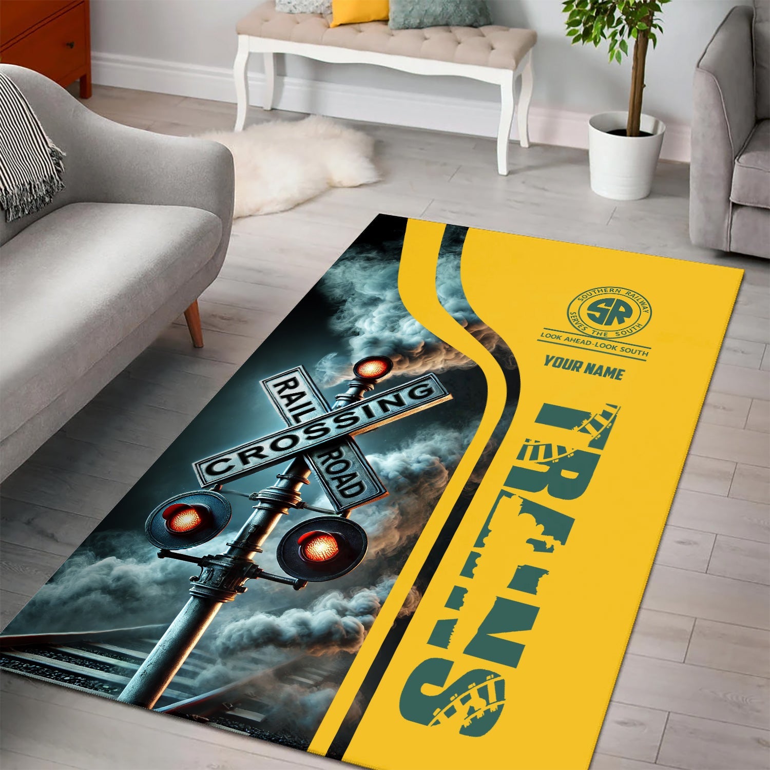 Railspirit Personalized Southern Railway U.S Area Rug Railroad Crossing Sign SOU Rug All Over Print