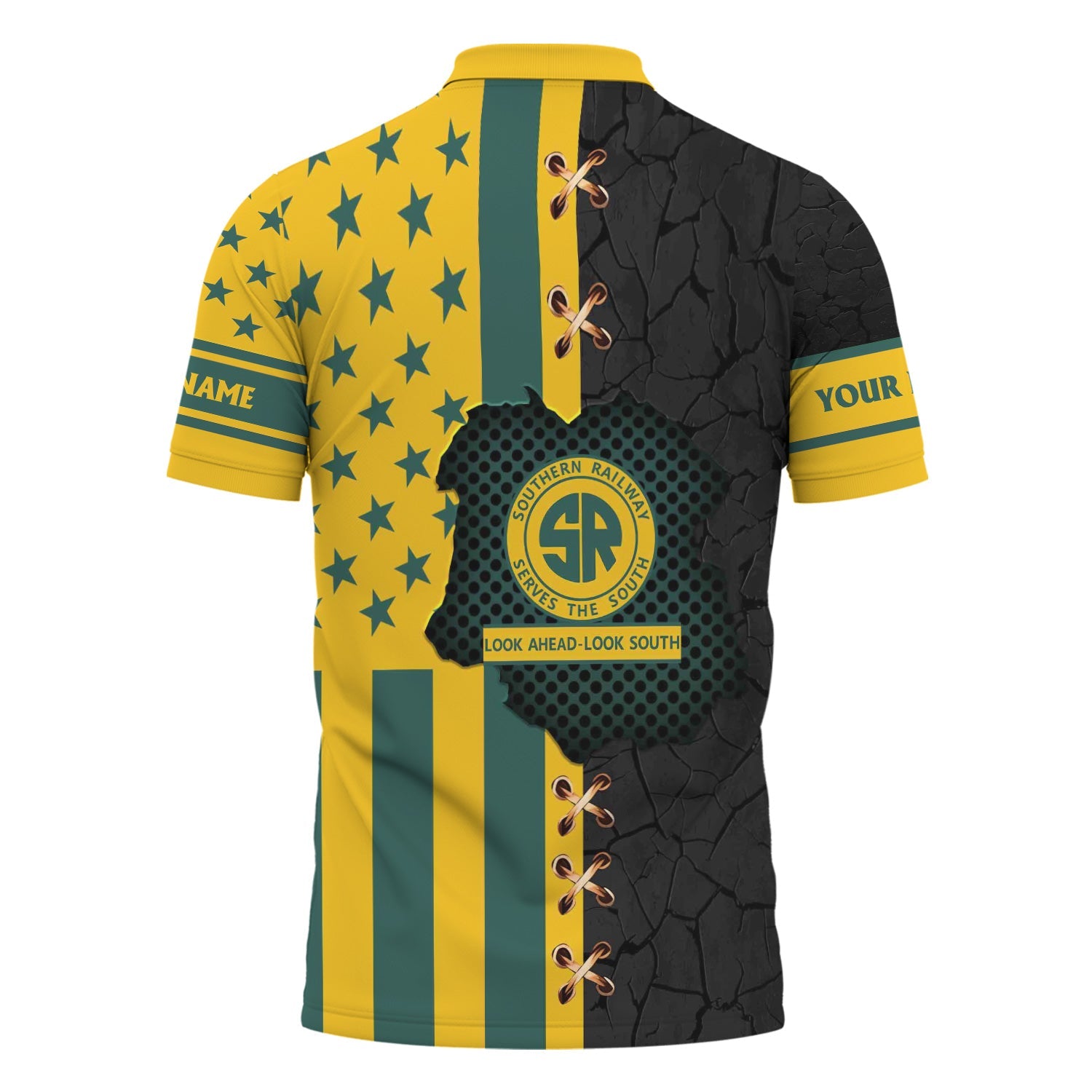 Railspirit Personalized Southern Railway U.S Polo Shirt American Flag with Crack Effect SOU Train Shirt