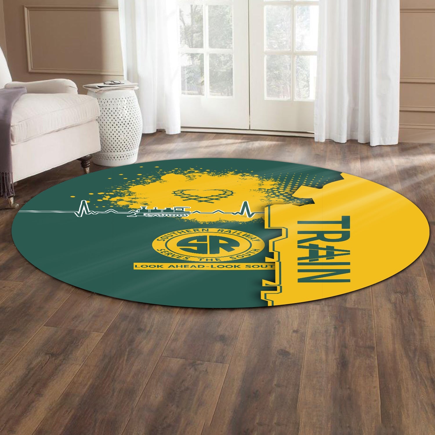 Railspirit Southern Railway U.S Round Mat Engine Heartbeat and Track Love Style SOU Mat Gift Idea For Train Lovers