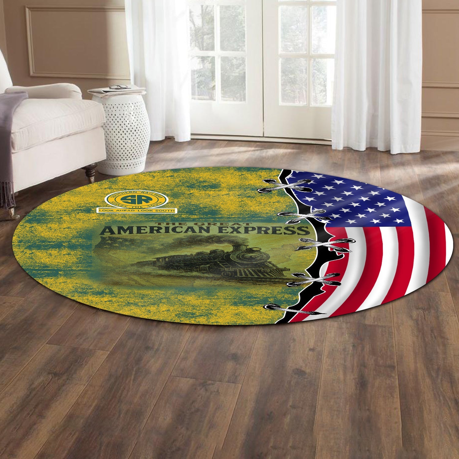 Railspirit Southern Railway U.S Round Mat Retro American Express Train With USA Flag SOU Round Mat