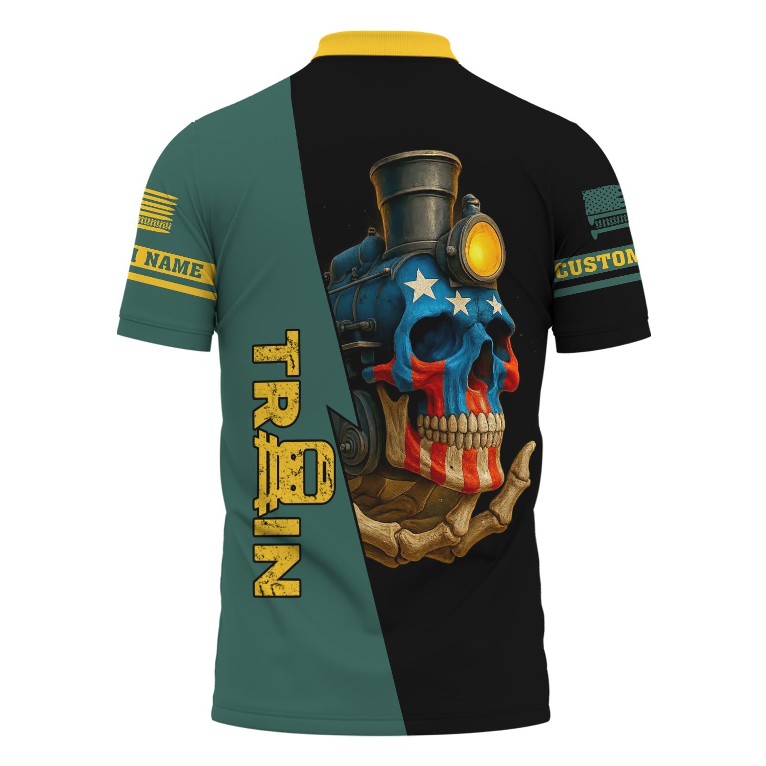 Railspirit Personalized Southern Railway U.S Polo Shirt Train Skull American Flag SOU Shirt All Over Print