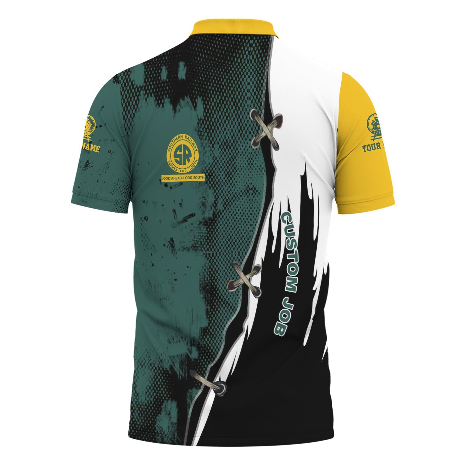 Railspirit Personalized Southern Railway U.S Polo Shirt Retro Stitches Design with Custom Position SOU Train Shirt