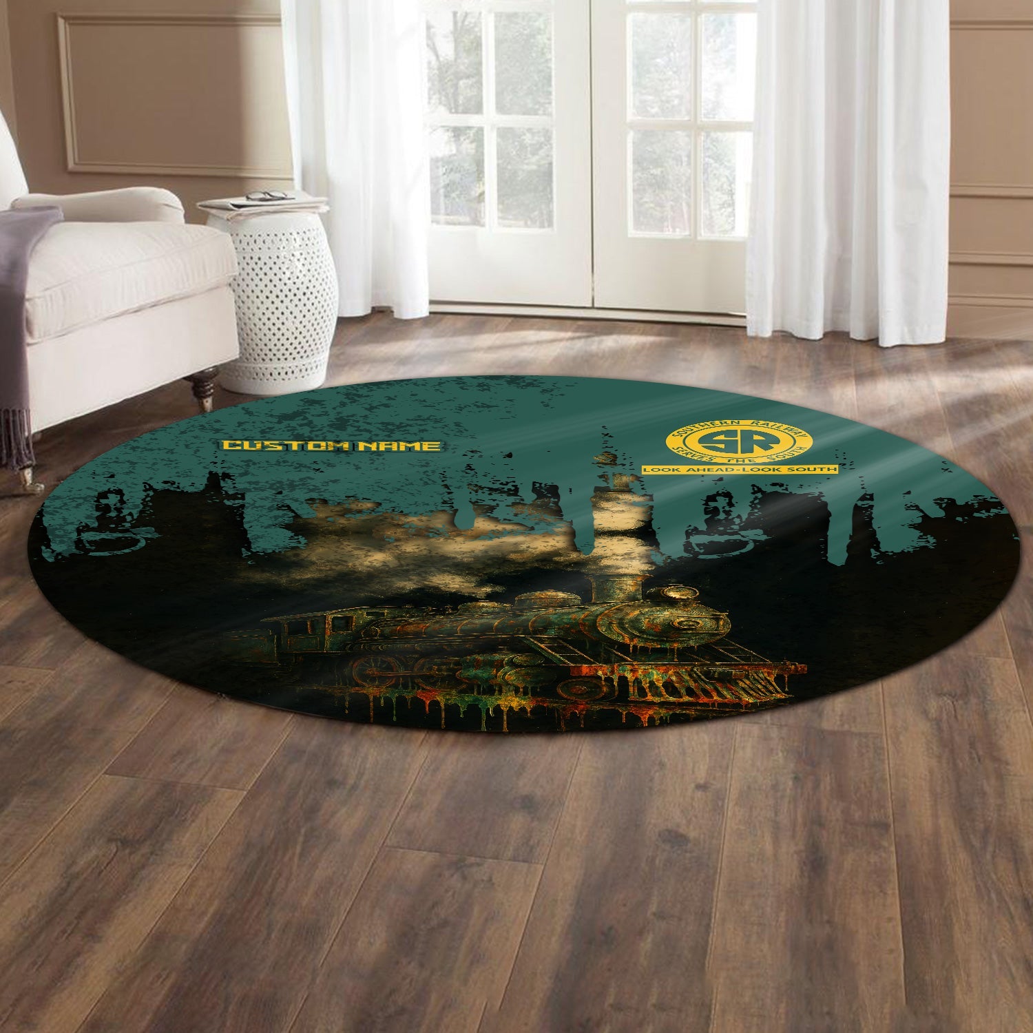 Railspirit Personalized Southern Railway U.S Round Mat Vintage Train Art Style SOU Mat For Locomotive Fans