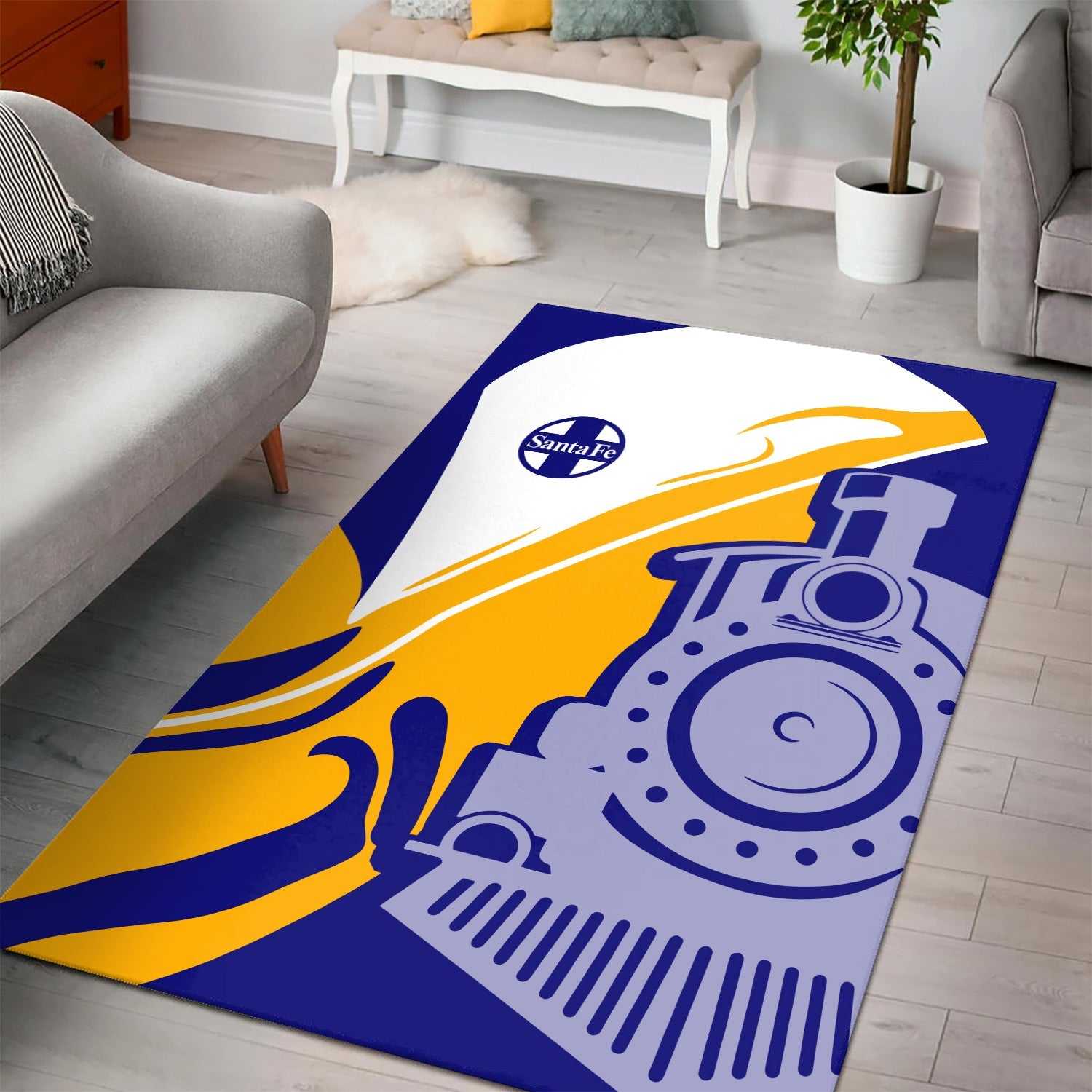 Railspirit Santa Fe Railway Area Rug Flame-Inspired Style Atchison, Topeka and Santa Fe Railway Rug Gift Idea For Train Lovers