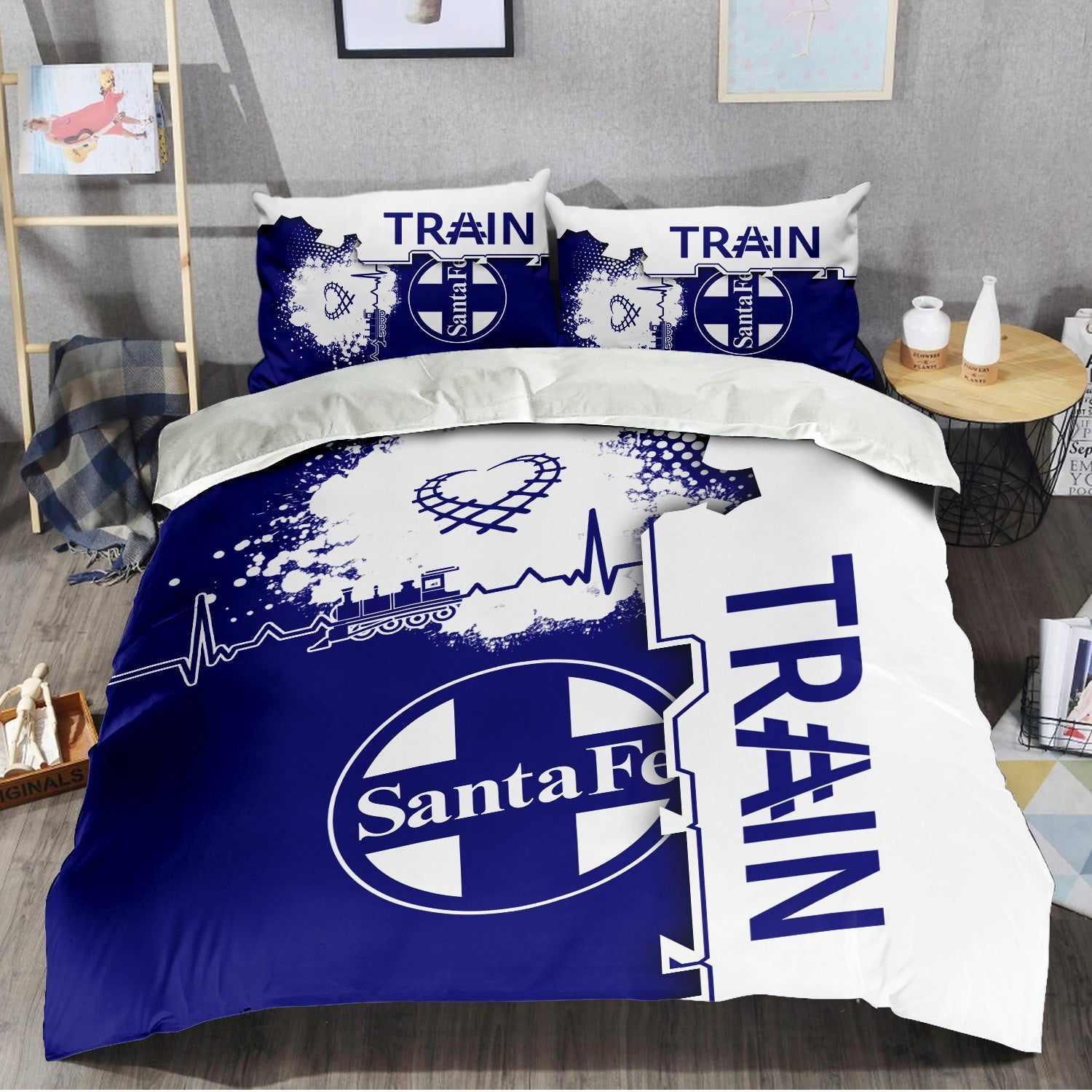 Railspirit Santa Fe Railway Bedding Set Engine Heartbeat and Track Love Style Atchison, Topeka and Santa Fe Railway Bedding Set