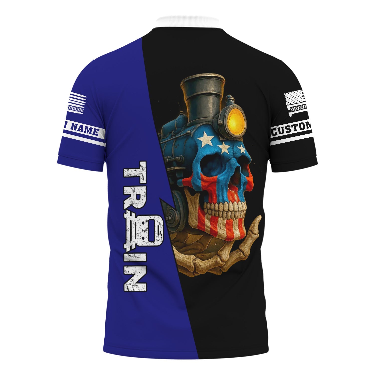 Railspirit Personalized Santa Fe Railway Polo Shirt Train Skull American Flag Atchison, Topeka and Santa Fe Railway Shirt All Over Print