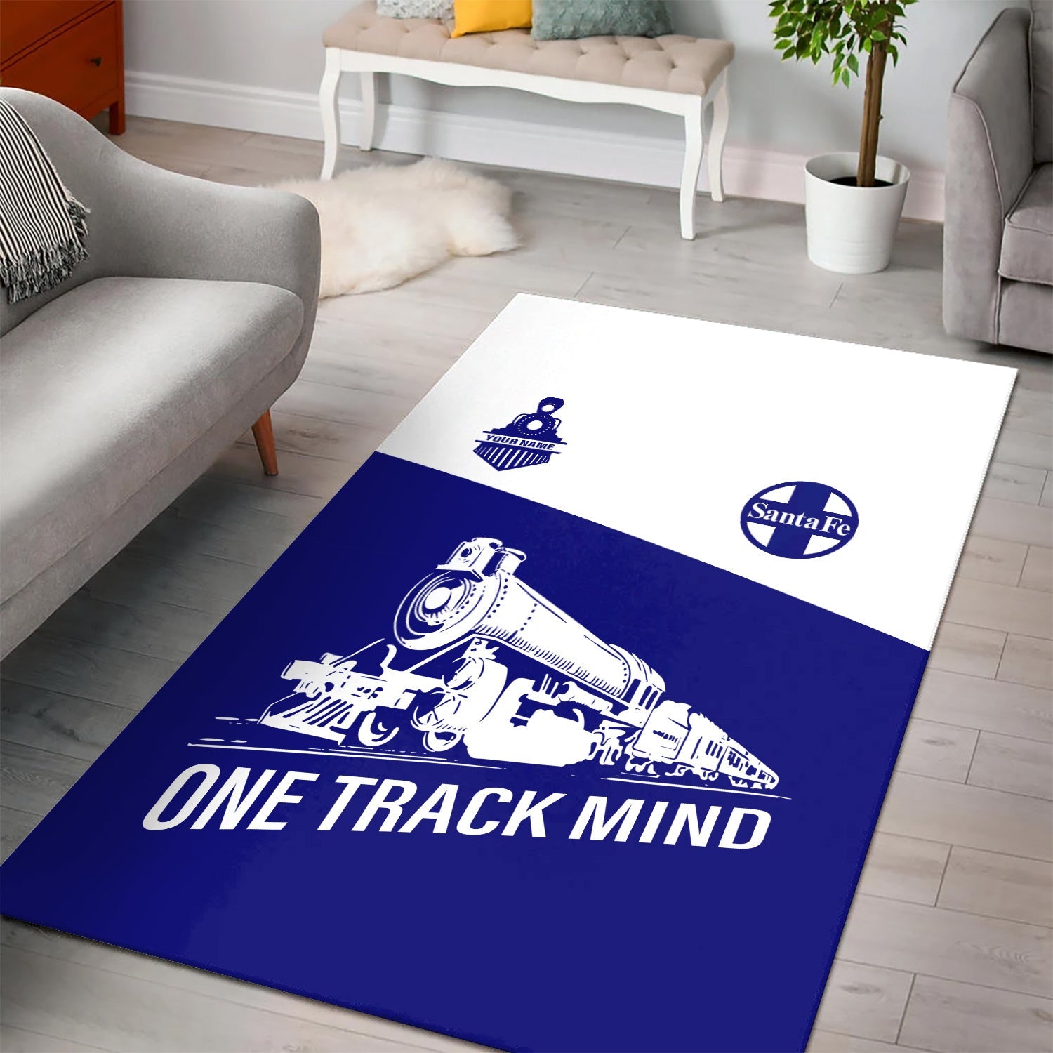 Railspirit Personalized Santa Fe Railway Area Rug One Track Mind Atchison, Topeka and Santa Fe Railway Train Rug Gift Idea For Train Lover