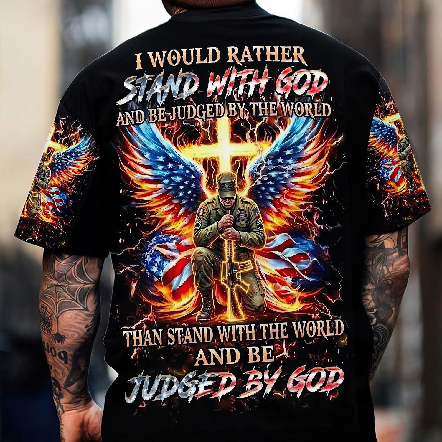 Christian Veteran Hoodie Stand With God Faith Cross Patriotic Soldier T Shirt For Men Military Veteran Gift USA Faith Apparel
