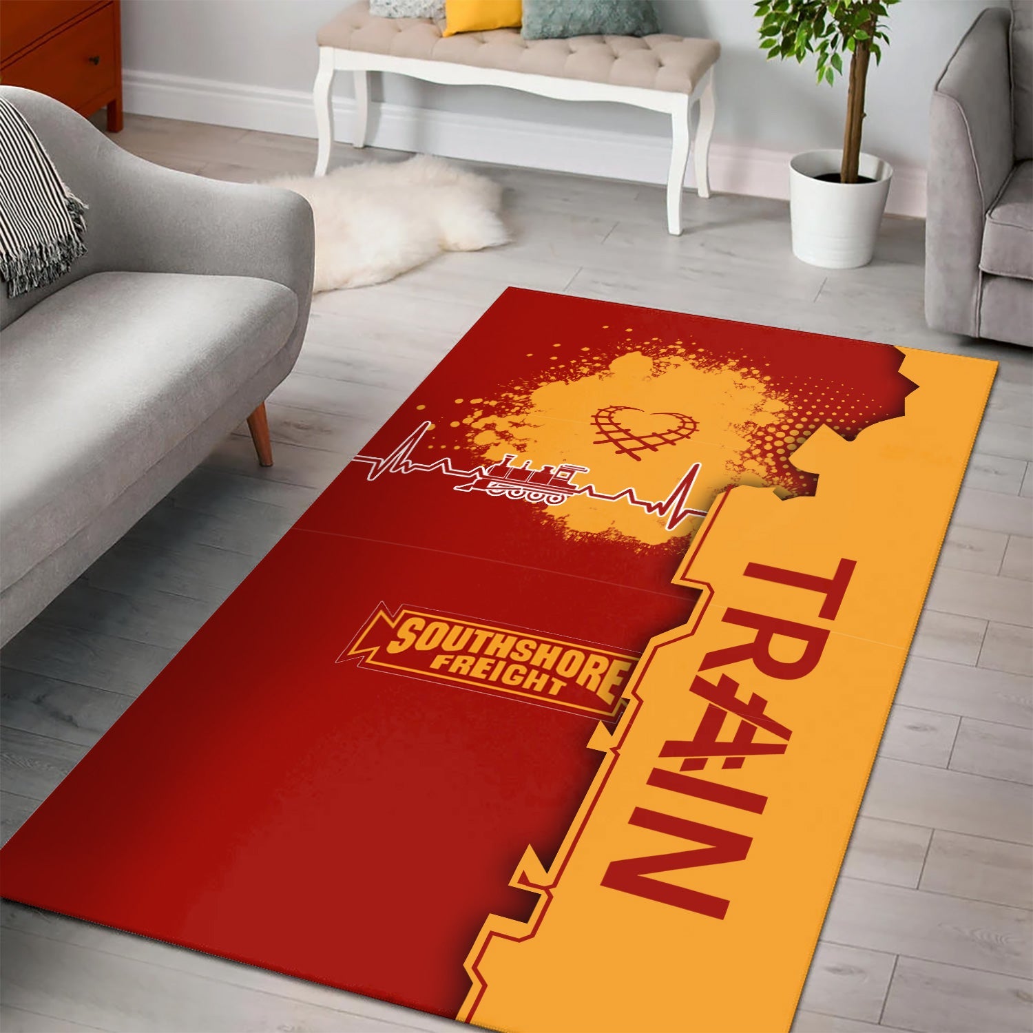 Railspirit Chicago South Shore and South Bend Railroad Area Rug Engine Heartbeat and Track Love Style Rug Gift Idea For Train Lovers