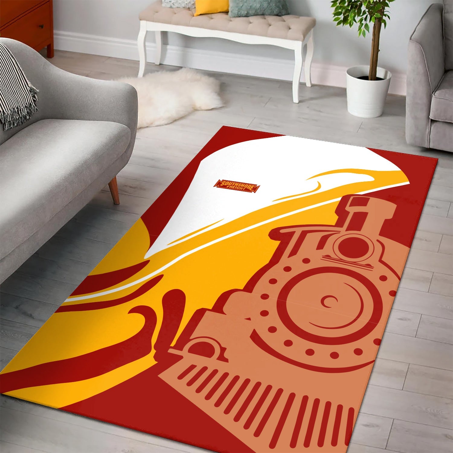Railspirit Chicago South Shore and South Bend Railroad Area Rug Flame-Inspired Style Rug Gift Idea For Train Lovers