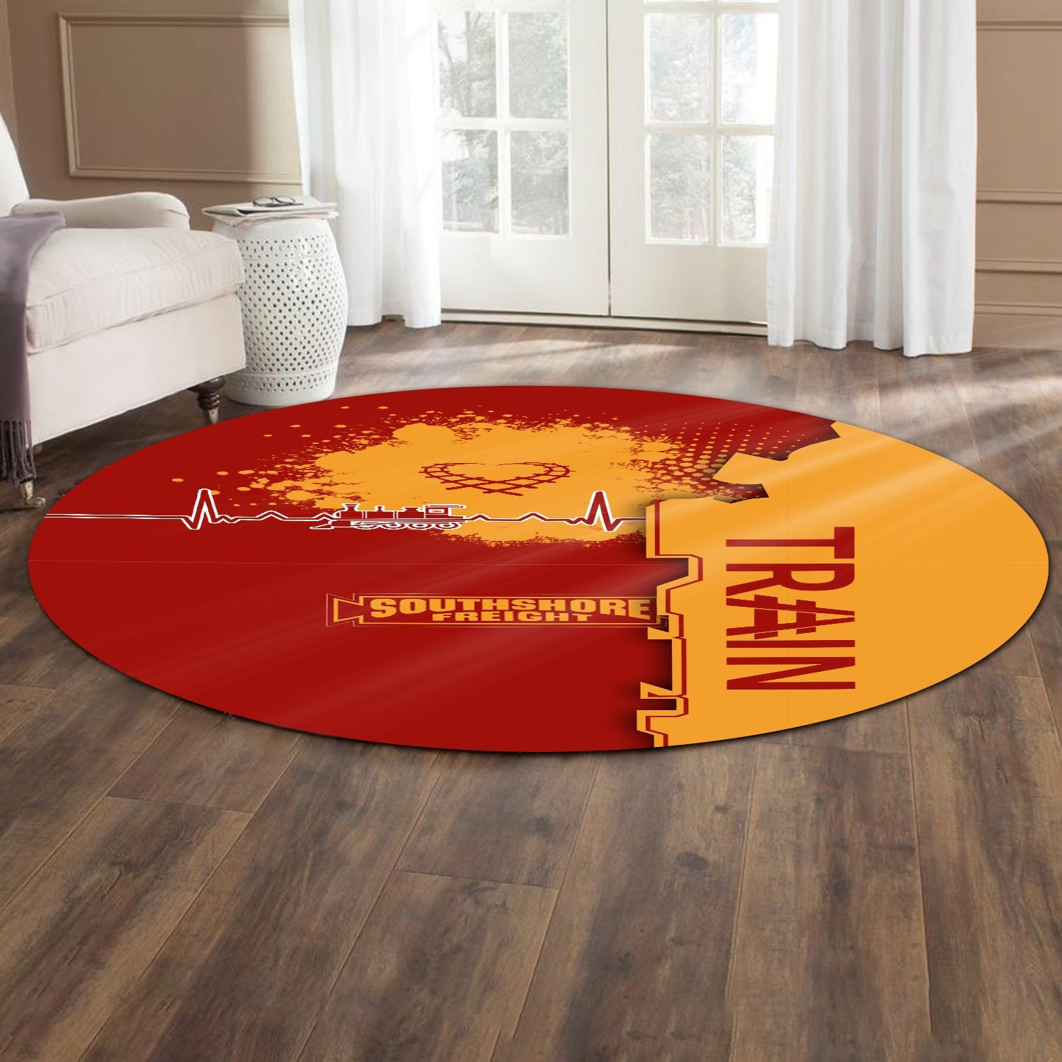Railspirit Chicago South Shore and South Bend Railroad Round Mat Engine Heartbeat and Track Love Style Mat Gift Idea For Train Lovers