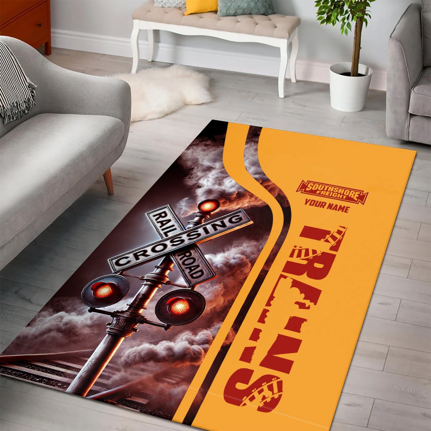 Railspirit Personalized Chicago South Shore and South Bend Railroad Area Rug Railroad Crossing Sign Rug All Over Print