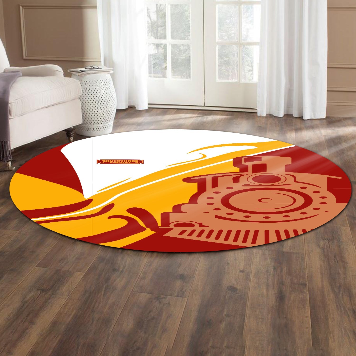 Railspirit Chicago South Shore and South Bend Railroad Round Mat Flame-Inspired Style Mat Gift Idea For Train Lovers