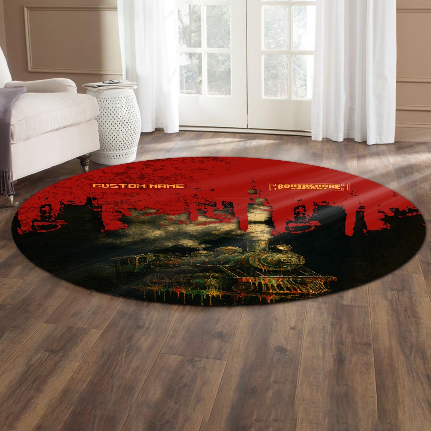 Railspirit Personalized Chicago South Shore and South Bend Railroad Round Mat Vintage Train Art Style Mat For Locomotive Fans