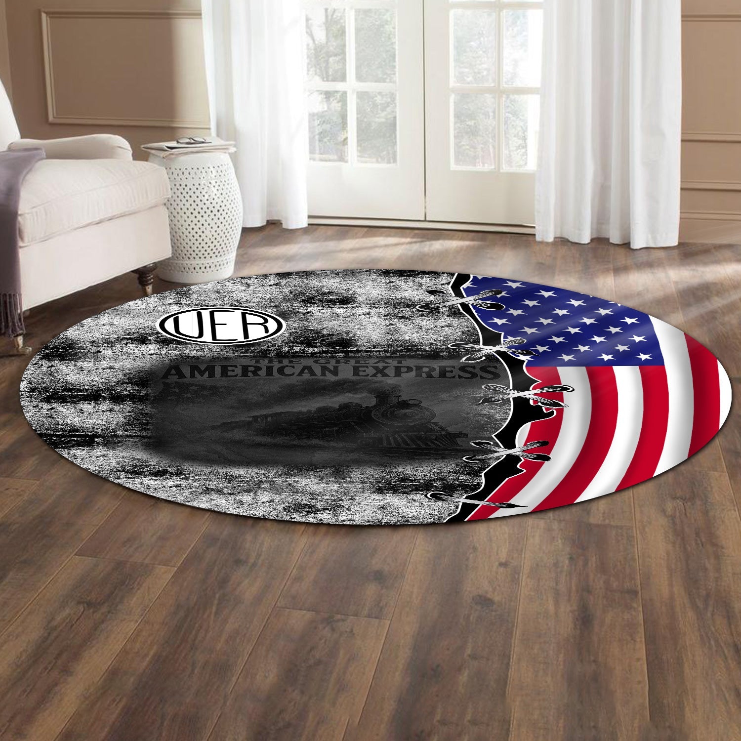 Railspirit Union Electric Railway Round Mat Retro American Express Train With USA Flag Round Mat