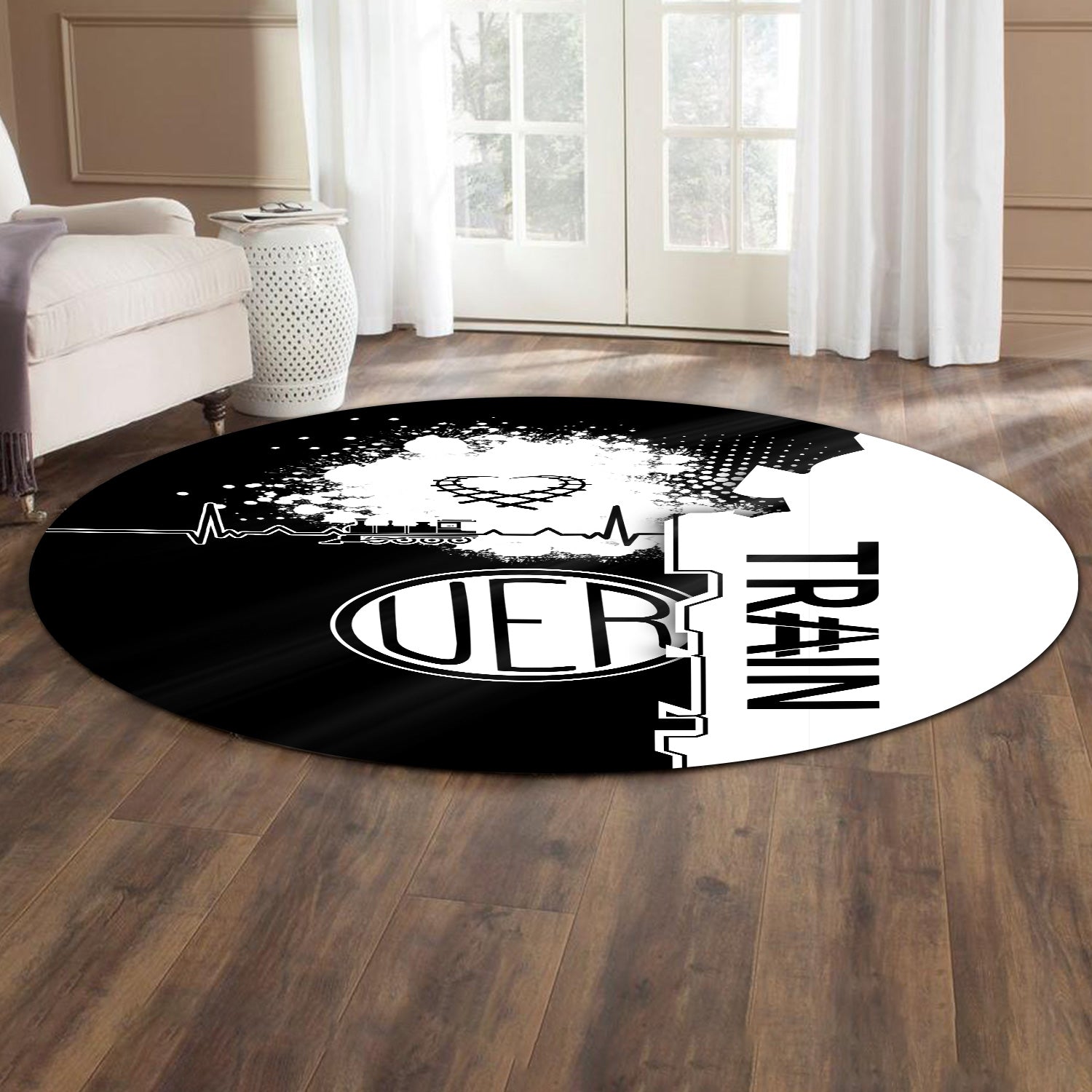 Railspirit Union Electric Railway Round Mat Engine Heartbeat and Track Love Style Mat Gift Idea For Train Lovers