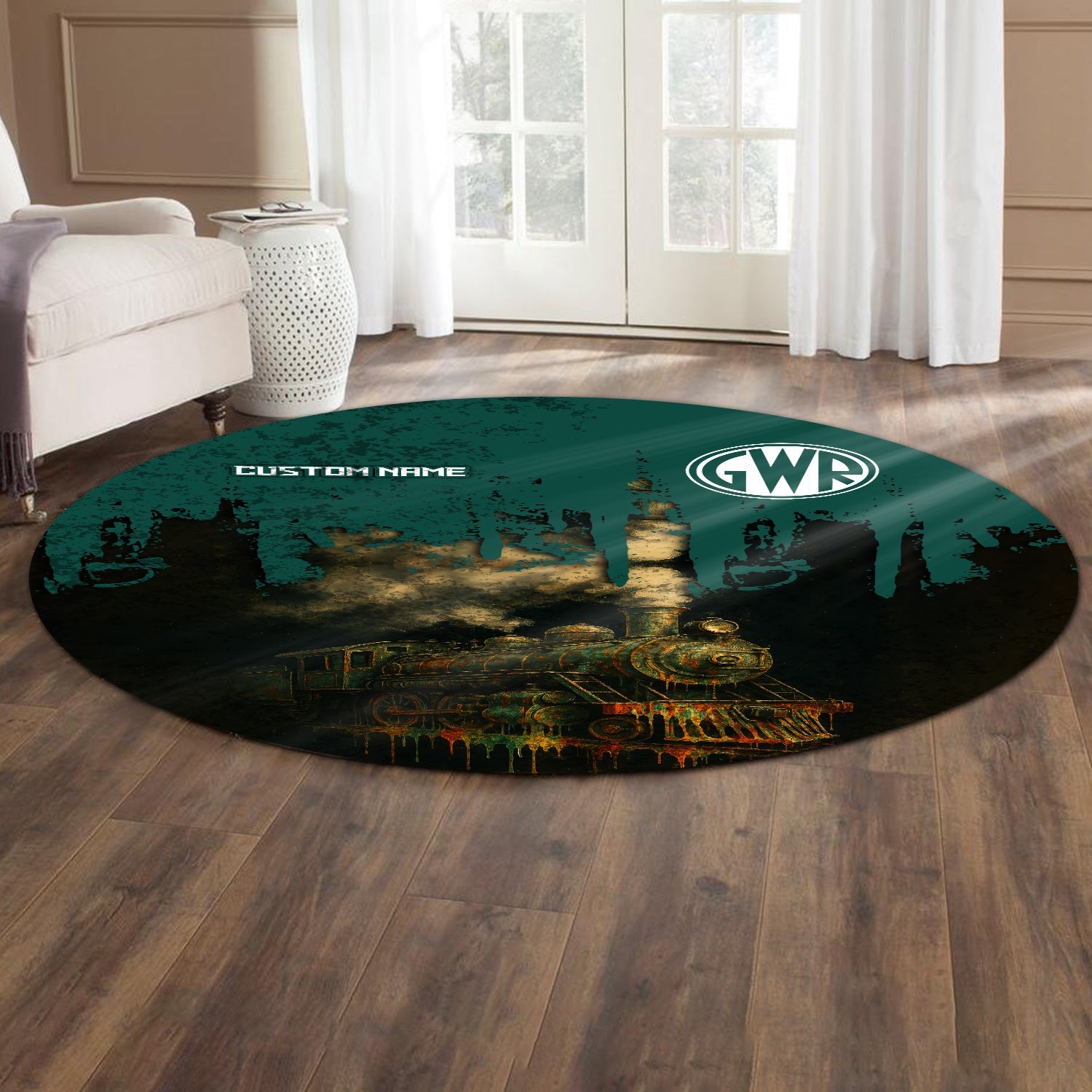 Railspirit Personalized Great Western Railway Round Mat Vintage Train Art Style Mat For Locomotive Fans