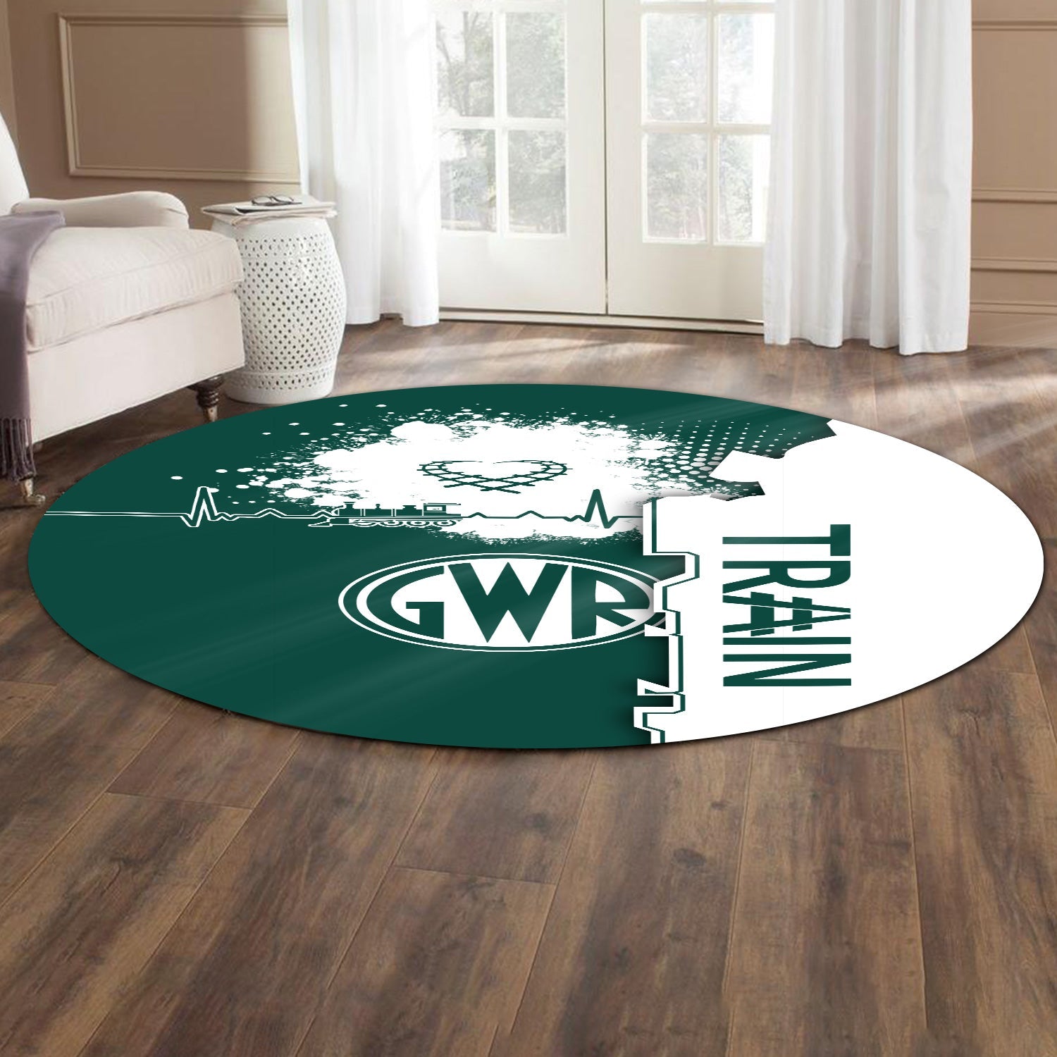 Railspirit Great Western Railway Round Mat Engine Heartbeat and Track Love Style Mat Gift Idea For Train Lovers